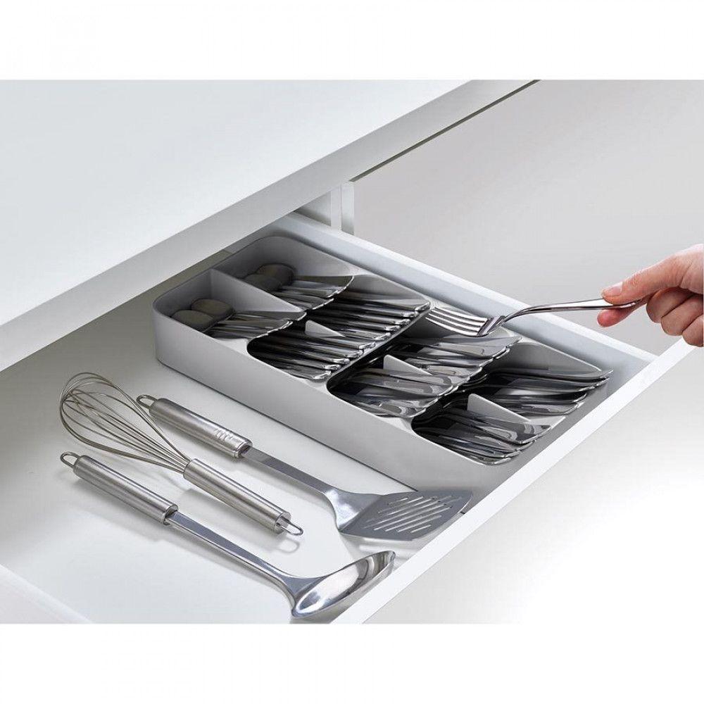 Joseph Joseph DrawerStore Compact Cutlery Organizer Tray - Space-Saving Kitchen Utensil Storage for Forks, Spoons & Knives - Perfect for Small Drawers & Kitchen Organization (Grey)
