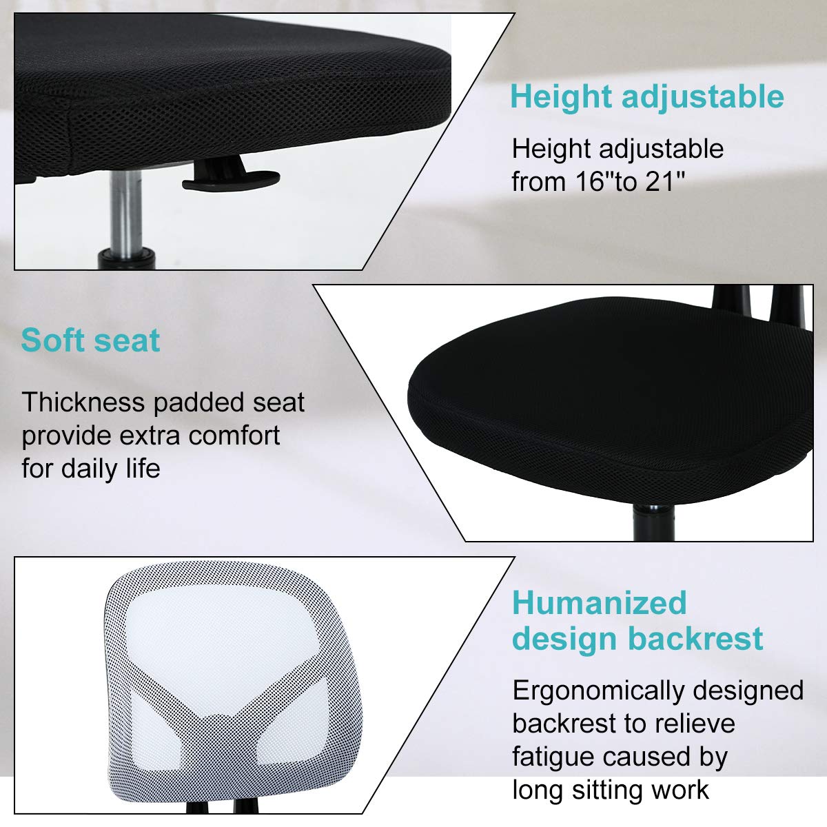Ergonomic Mesh Office Chair with Lumbar Support - Adjustable Height, Armless Swivel Rolling Task Chair for Women & Men - Perfect for Home Office, Computer Desk, Gaming & Workspace (White)