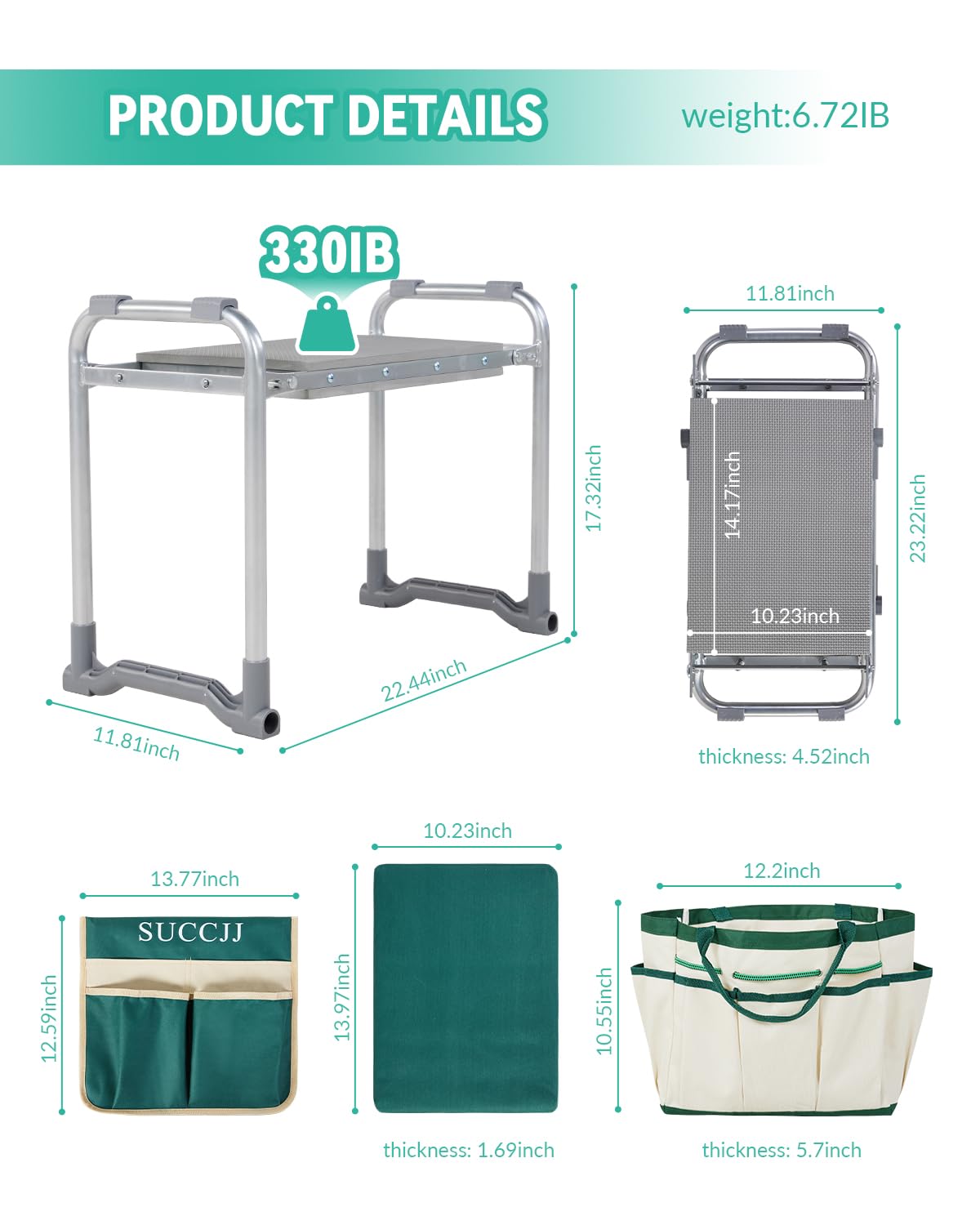 Heavy Duty Foldable Garden Kneeler and Seat - Extra Wide Gardening Bench with Handles for Seniors & Women - Perfect for Planting, Weeding, and Outdoor Activities (Green)