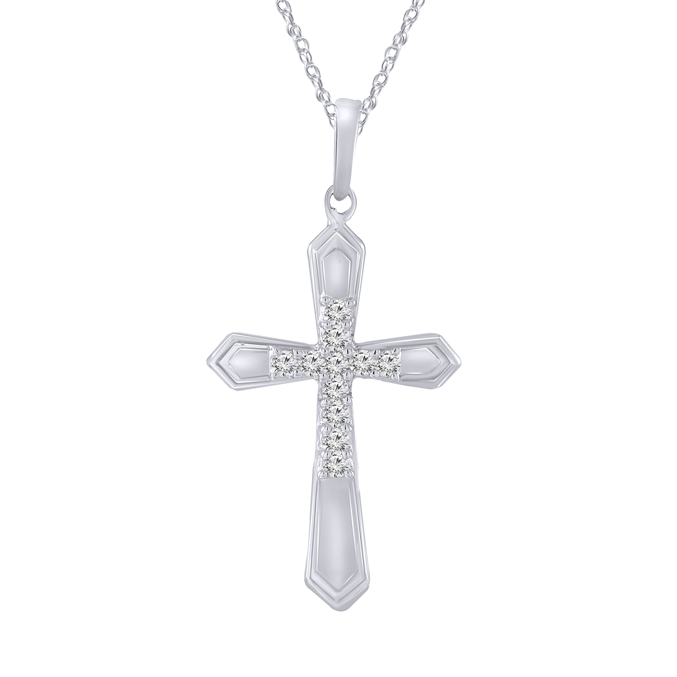 0.13 CTTW Faith Hope Love Cross Pendant Necklace - 925 Sterling Silver Women's Jewelry for Christmas & Birthday Gifts - Elegant Ladies Cross Necklace (I1-I2 Clarity) - Perfect for Church, Weddings & Everyday Wear