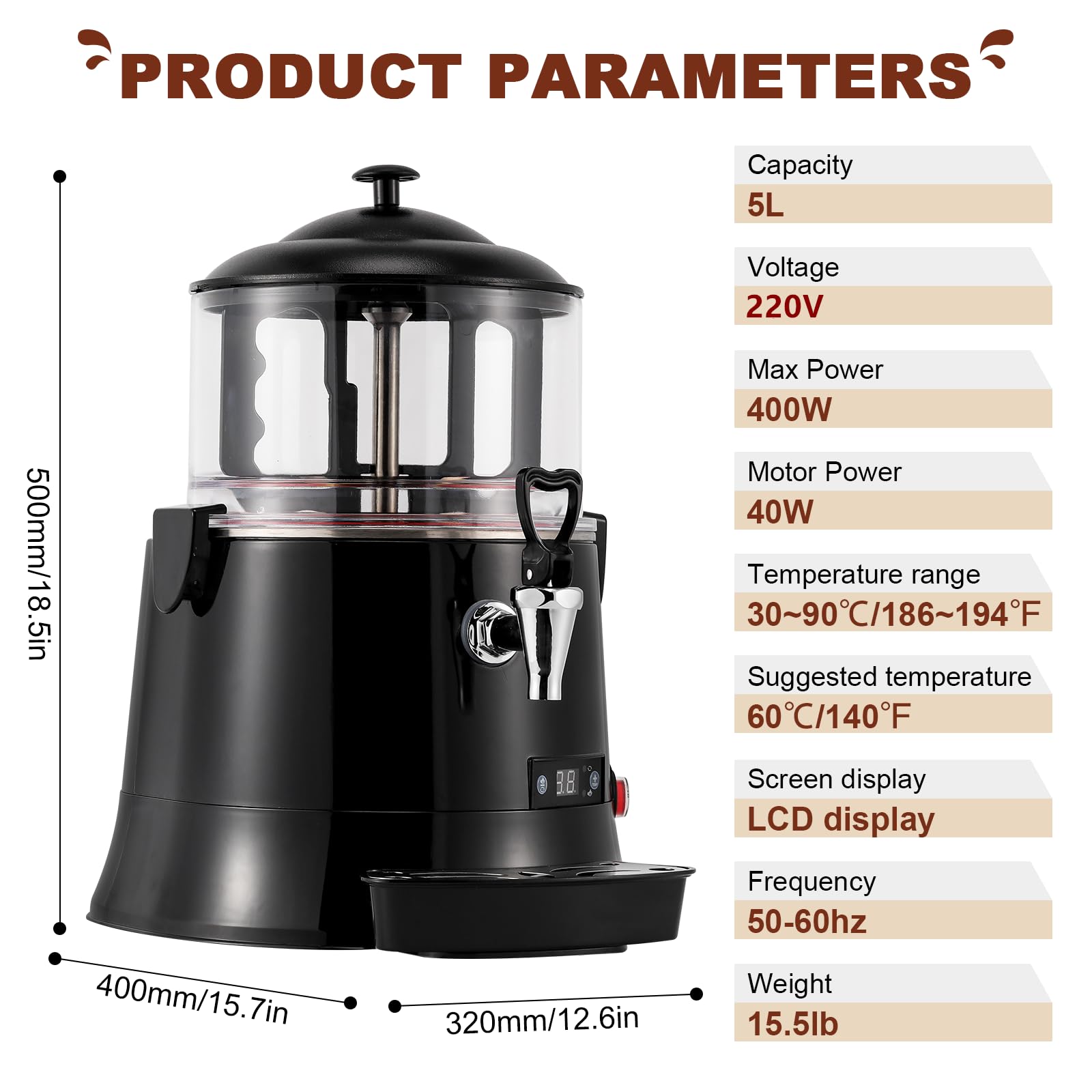 YUCHENGTECH 5L Commercial Hot Chocolate Maker Machine - Chocolate Dispenser & Warmer for Coffee, Milk Tea, Hot Beverages - CE Certified (220V, 5L) - Perfect for Cafes, Restaurants & Catering Events