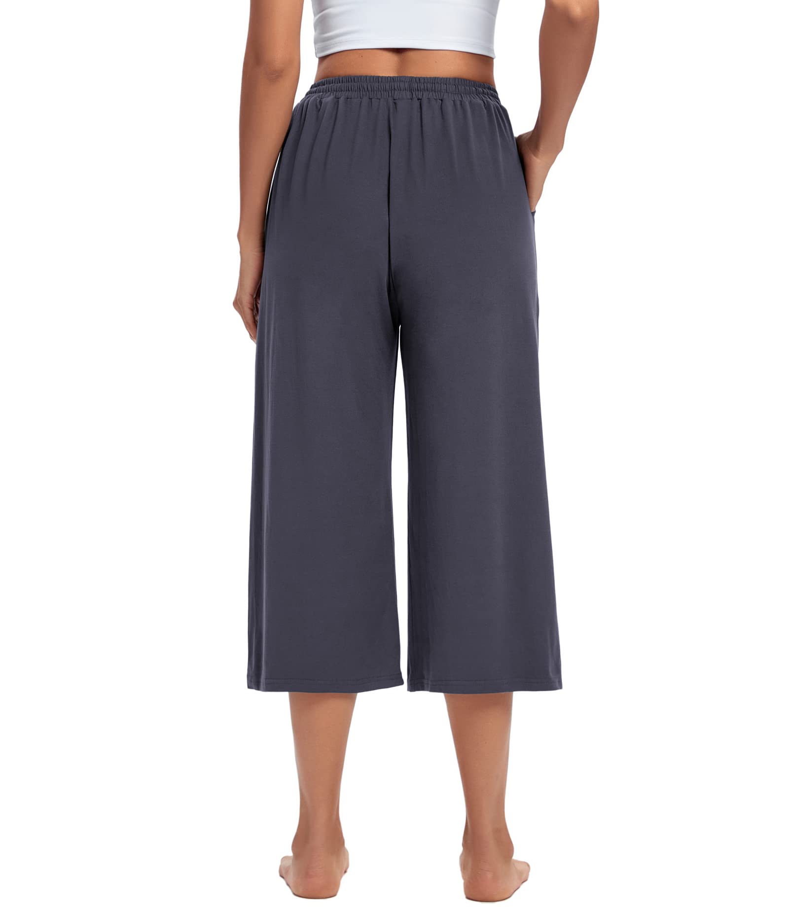 ASIMOON Women's Wide Leg Yoga Pants with Drawstring & Pockets - Comfortable Lounge Capris for Workout, Running, Travel & Casual Wear