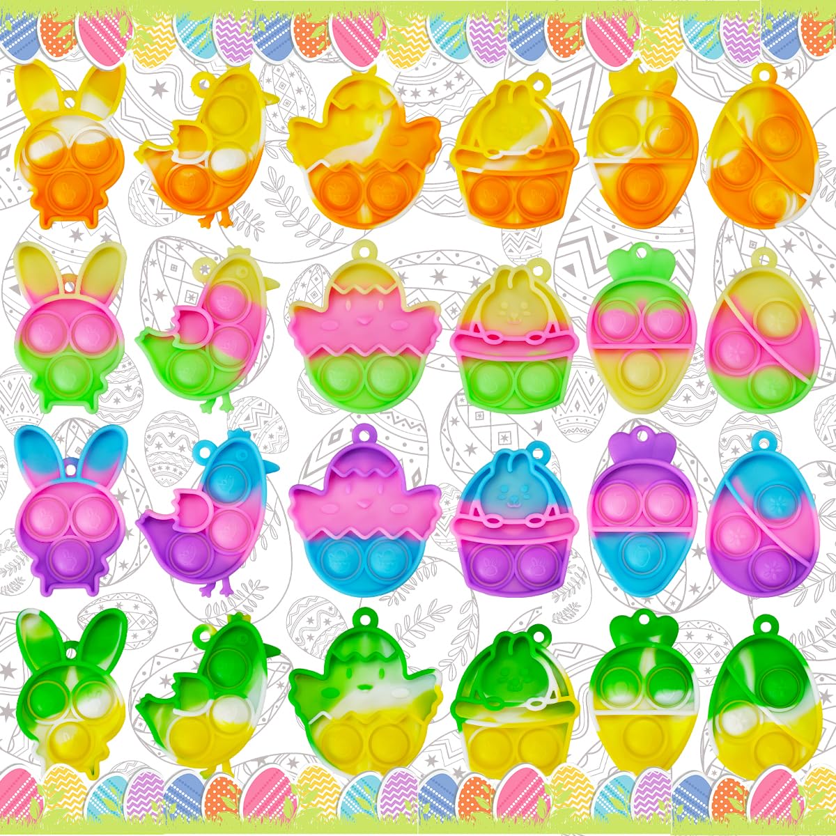 24-Piece Easter Pop Purse Fidget Toy Pack with Keychains - Stress Relief Sensory Toys for Kids & Adults - Perfect for Party Favors, Goodie Bags, Easter Basket Stuffers, Classroom Rewards and Anxiety Relief