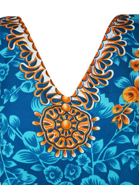 Women's Blue Floral Butterfly Caftan Maxi Dress - Size L to 2XL - Perfect for Beach Cover-Up, Summer Vacation & Boho Chic Outfits