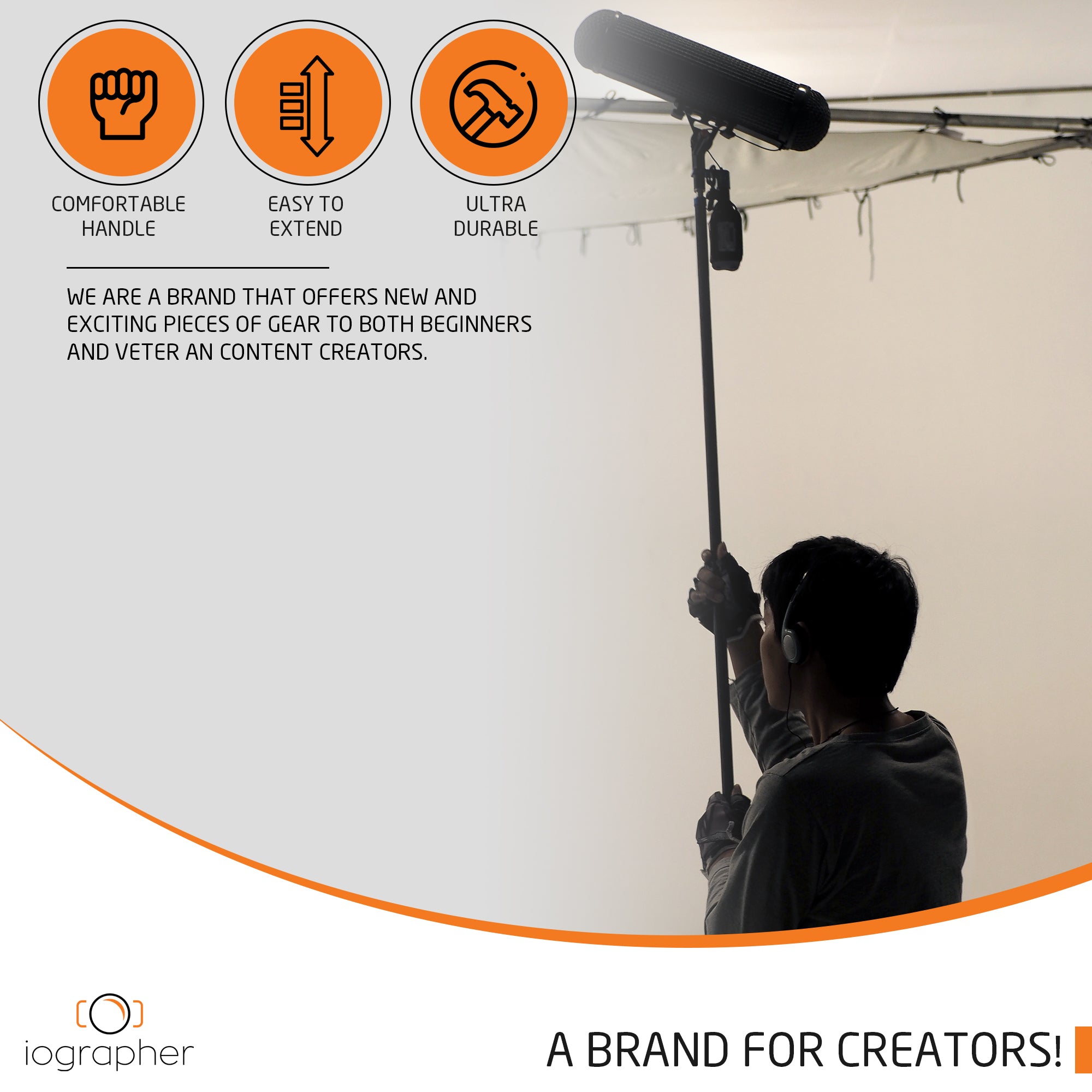 iOgrapher Compact Boom Pole - Lightweight Aluminum Microphone Boom for DSLR & Smartphone Filmmaking - Perfect for Vlogging, Interviews & YouTube Videos