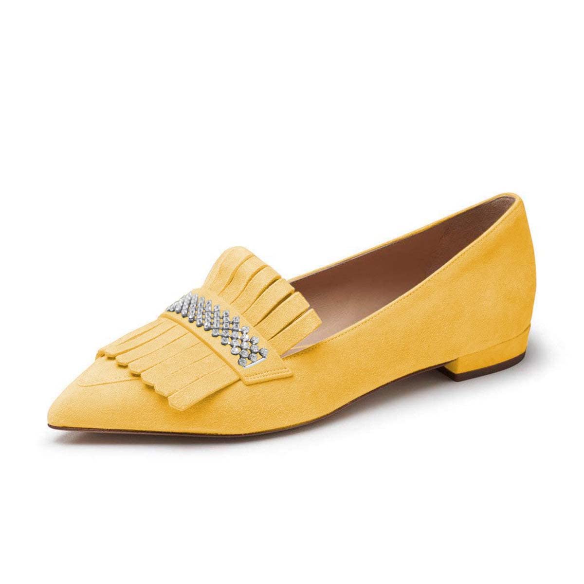 XYD Women's Vintage Fringe Dress Flats - Pointed Toe Slip On Loafers with Low Heel for Driving, Work & Casual Outfits | Comfortable Pump Shoes for Everyday Wear