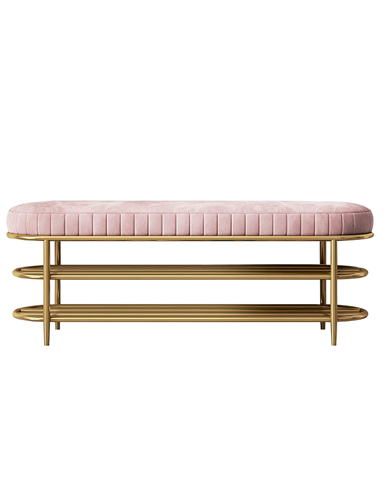 Gprice Shoe Bench with Seat - 60CM or 80CM Shoe Storage Rack with Gold Iron Frame - Entryway Organizer for Living Room, Hallway & Cloakroom - Stylish Pink Shoe Cabinet for Small Spaces & Home Décor