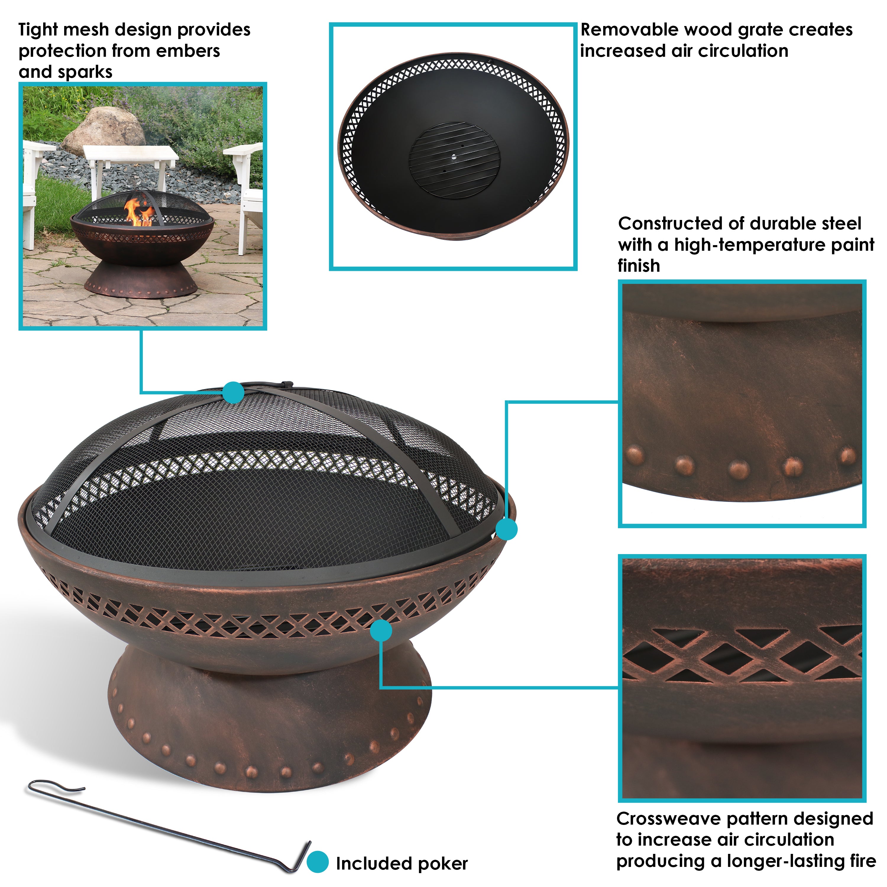 Sunnydaze Chalice Steel Fire Pit with Spark Screen - 25