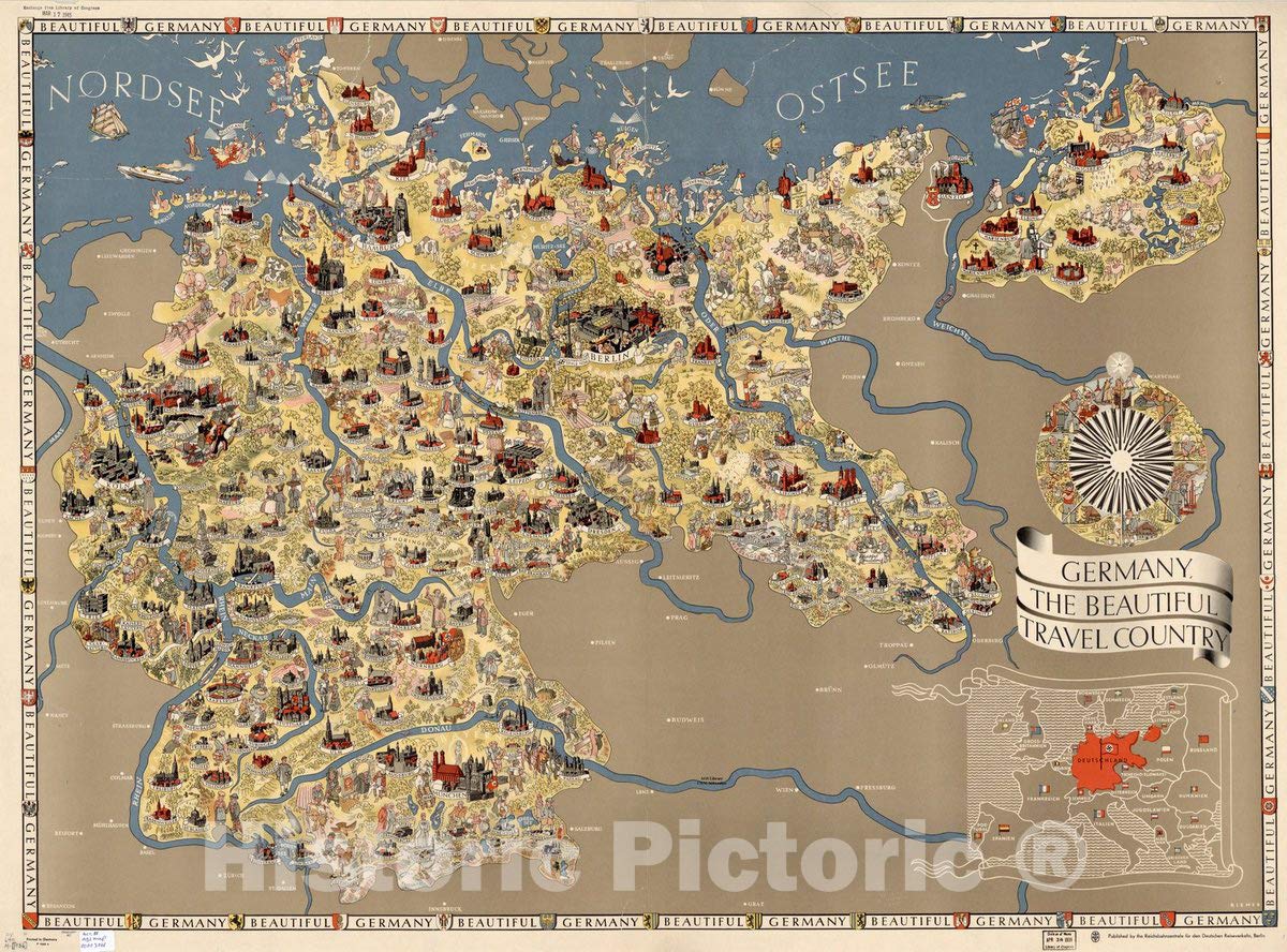 Vintage 1936 Germany Travel Map - Antique Reproduction Wall Art 60x44 Inches | Historic Pictoric Map of Beautiful Germany | Perfect for Home Decor, Office & Travel Enthusiasts