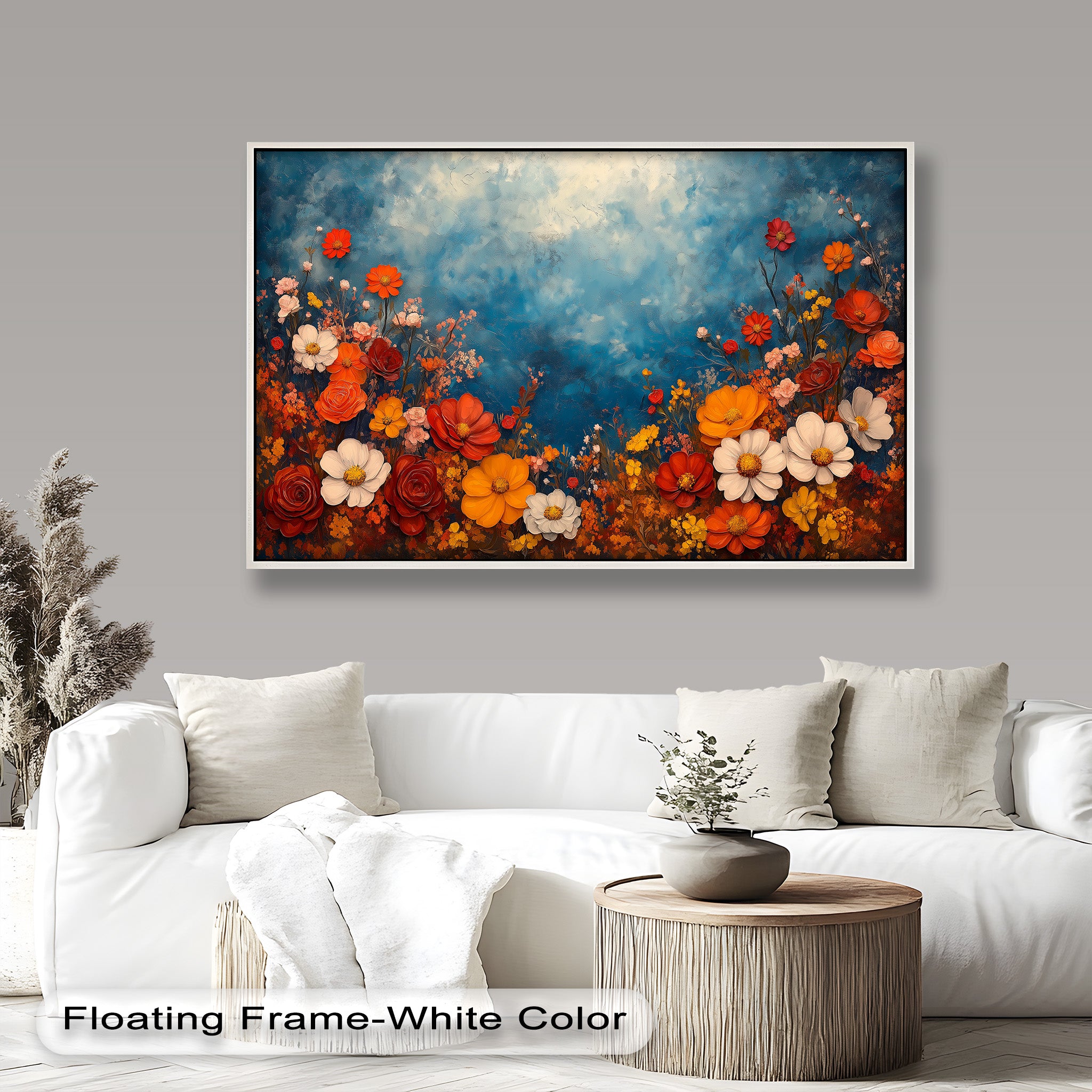 Blooming Horizon - Floral Oil Painting Wall Art for Home Decor | Hand-Painted Canvas Landscape Artwork | Perfect for Living Room, Bedroom & Office Decor