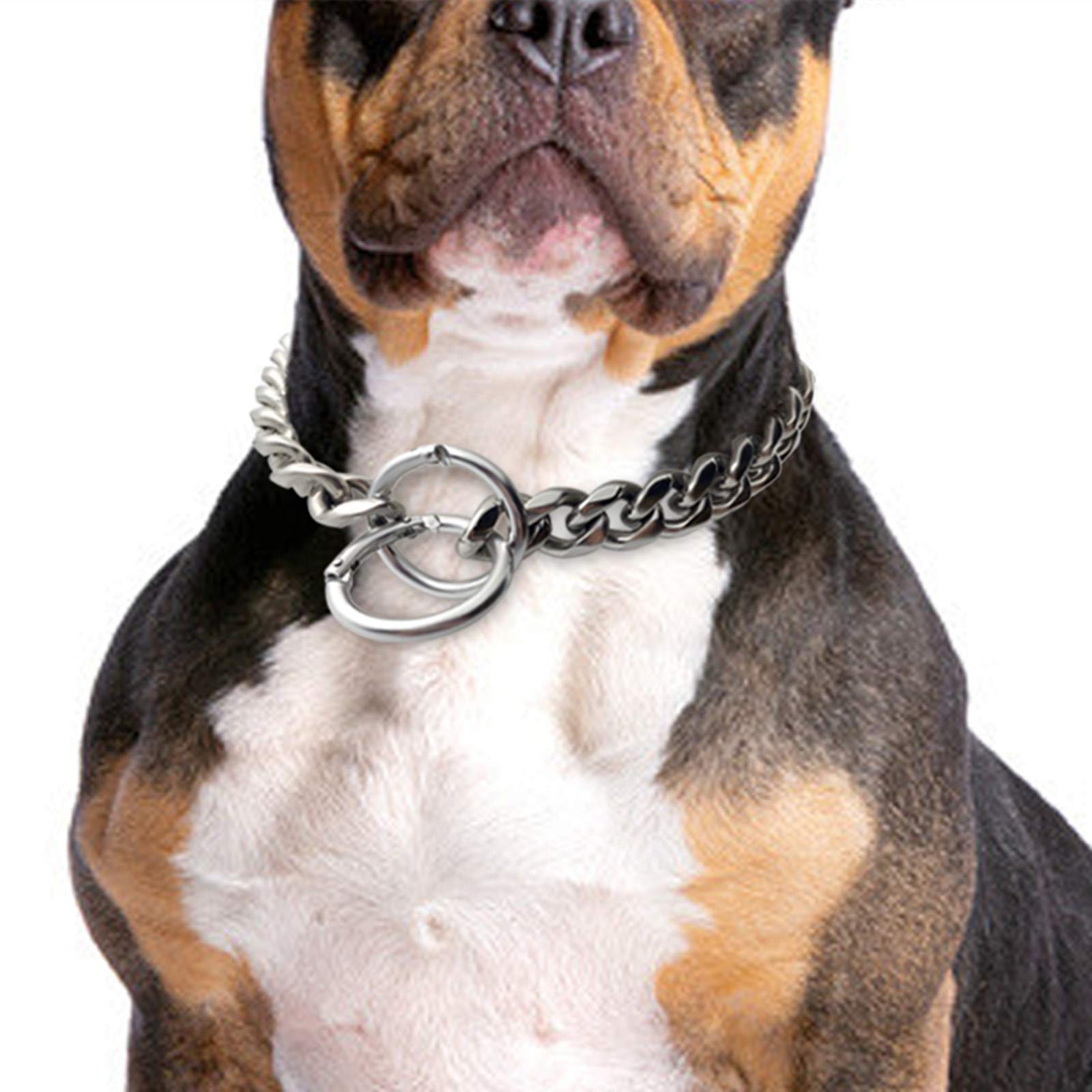 Heavy Duty Silver Dog Choker Collar - 16 18 20 22 24 26 Inch Adjustable Training Chain for Large Dogs | Cuban Link Necklace Style Pet Collar | Perfect for Obedience Training & Daily Walks (20 Inch, Silver)