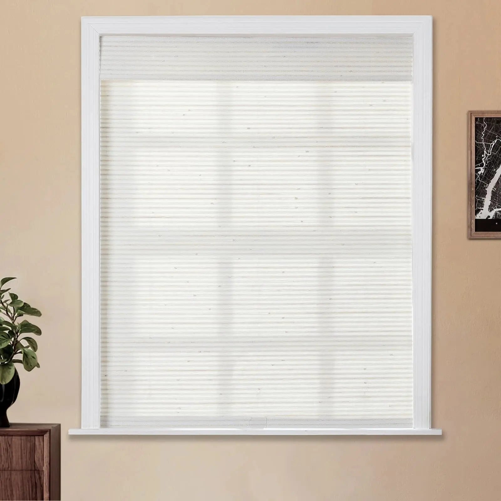 Natural Bamboo Woven Window Shade - Eco-Friendly White Roller Blind for Home & Office Privacy and Sun Protection