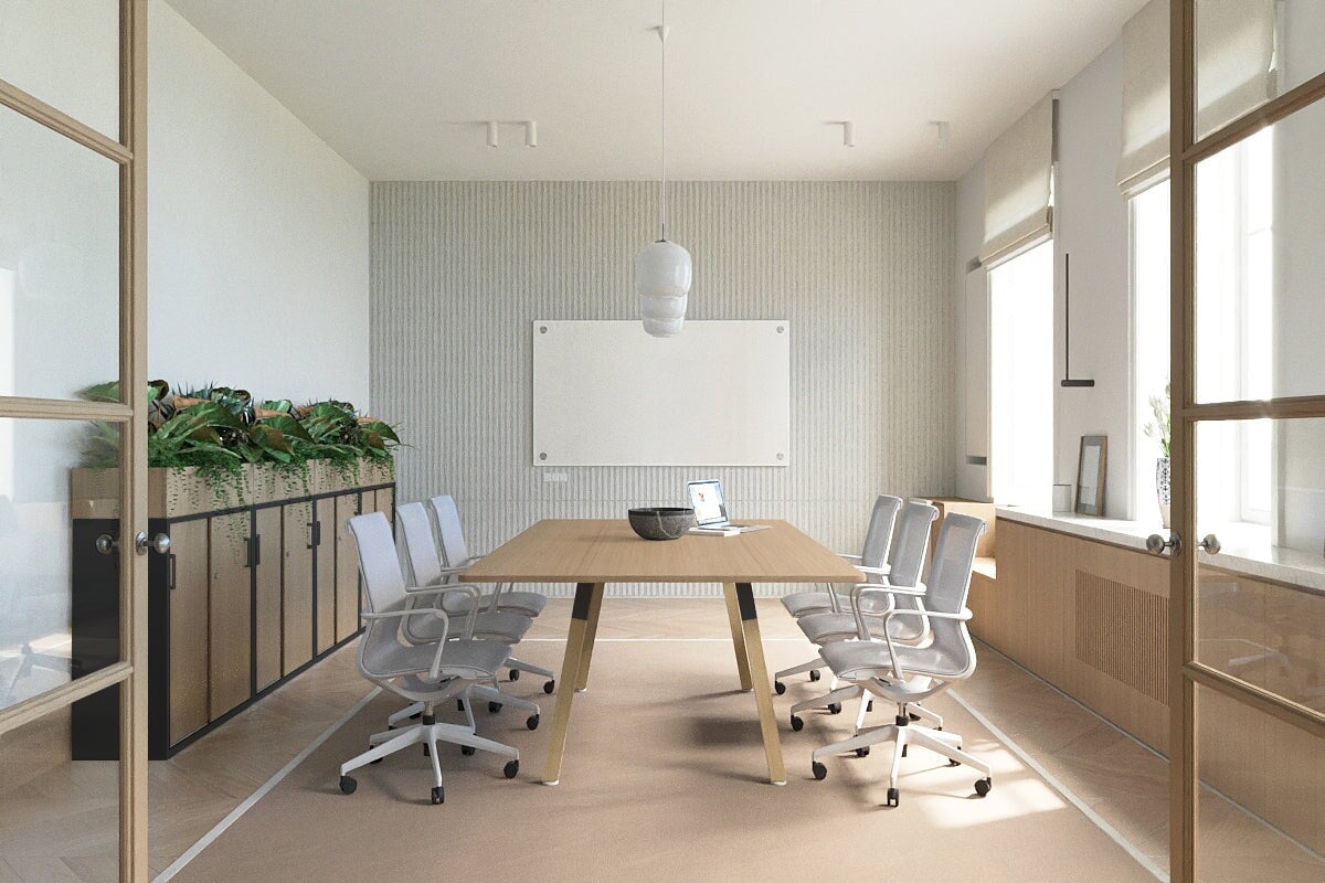 Modern Boardroom Table with Quadro A Wood Legs & Rounded Corners - 1800L x 1100W Conference Table for Office Meetings & Executive Workspaces