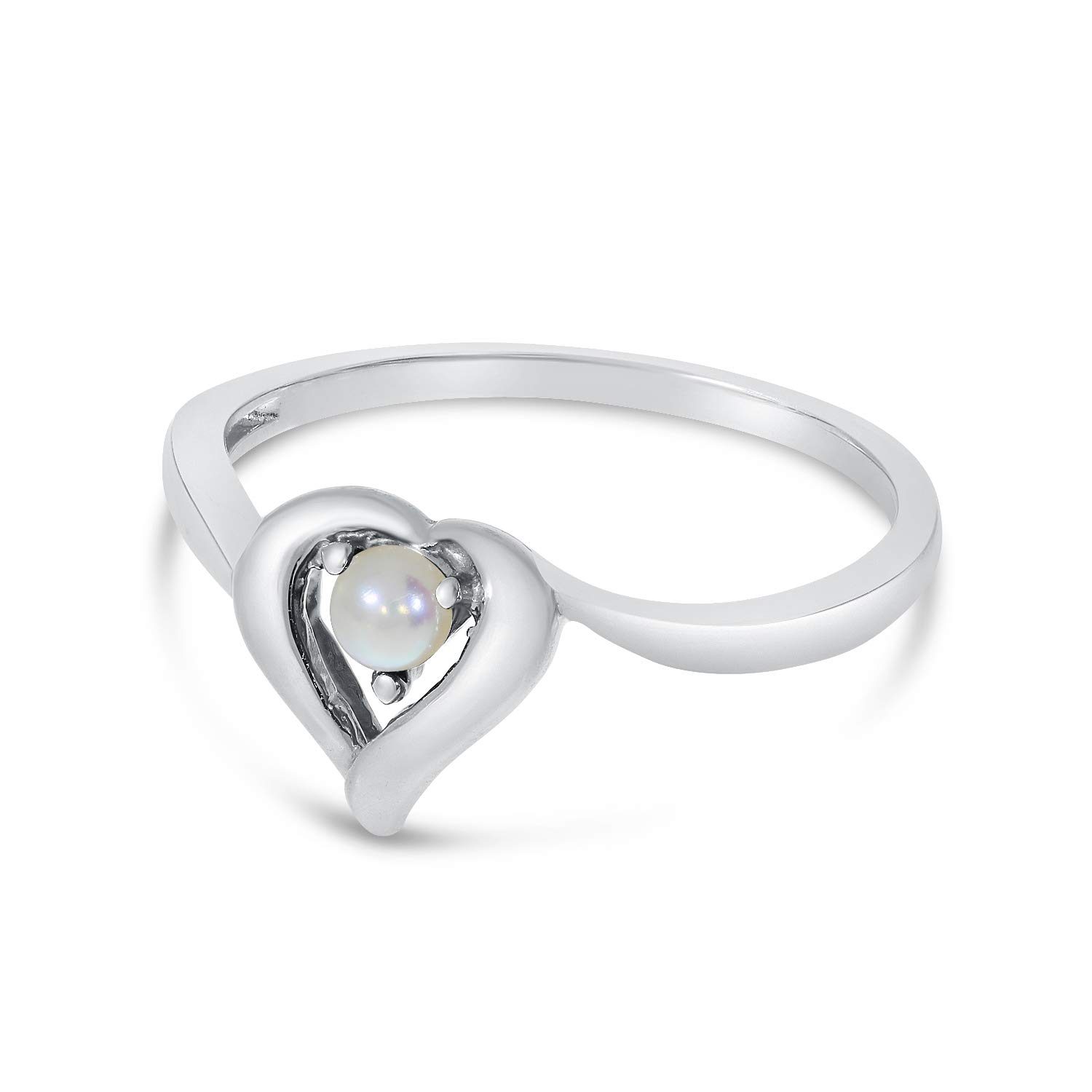 14K White Gold Freshwater Cultured Pearl Heart Ring - Size 11 - Elegant Jewelry Gift for Women, Perfect for Valentine's Day, Anniversary & Special Occasions