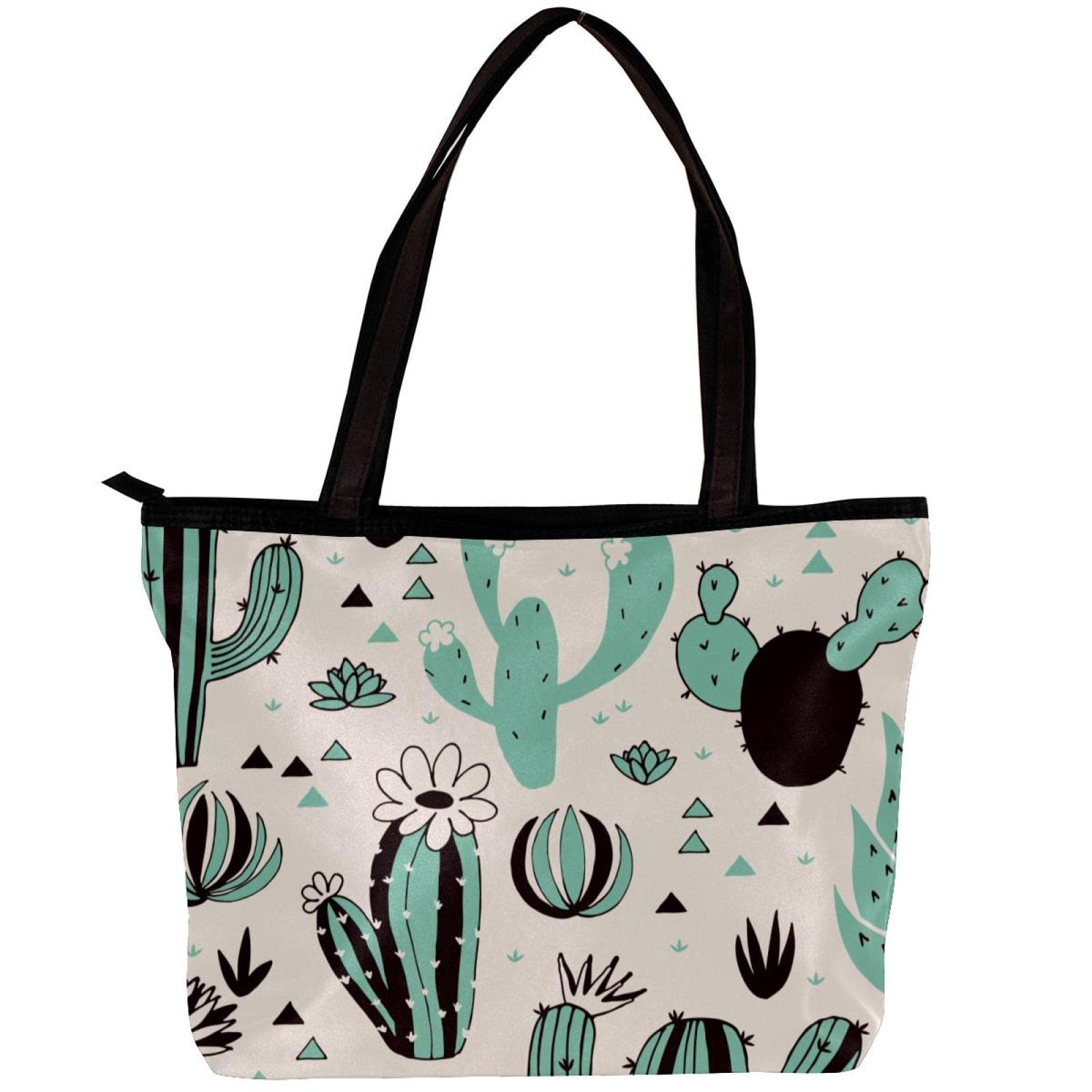 Stylish Black Cactus Tote Bag for Women - Durable Shoulder Handbag with Inner Pouch | Perfect for Work, Shopping & Travel Accessories
