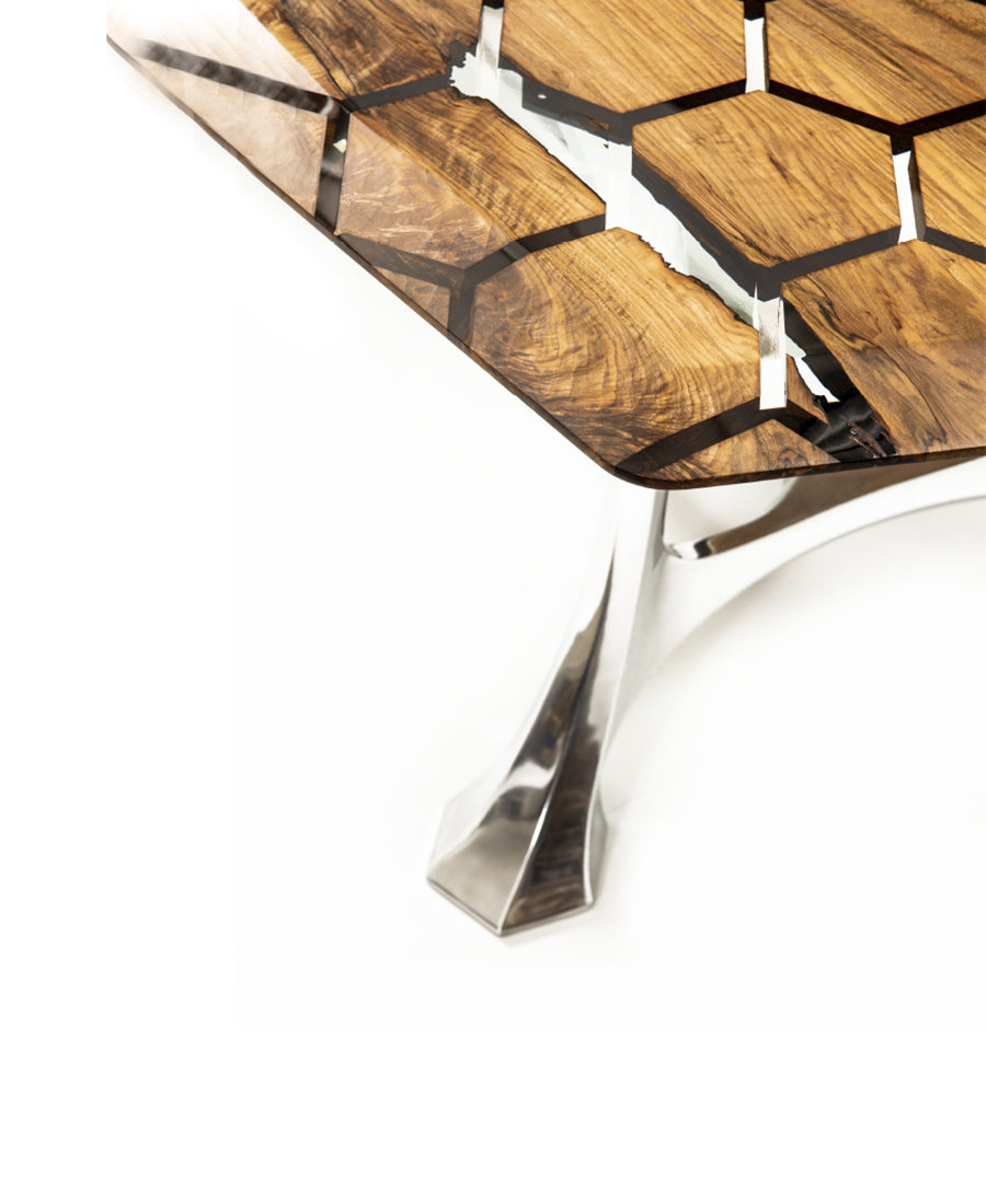 Hexagon Resin Dining Table - Modern 6-Sided Waterproof Table for Indoor/Outdoor Use - Perfect for Patio, Garden, or Dining Room Decor