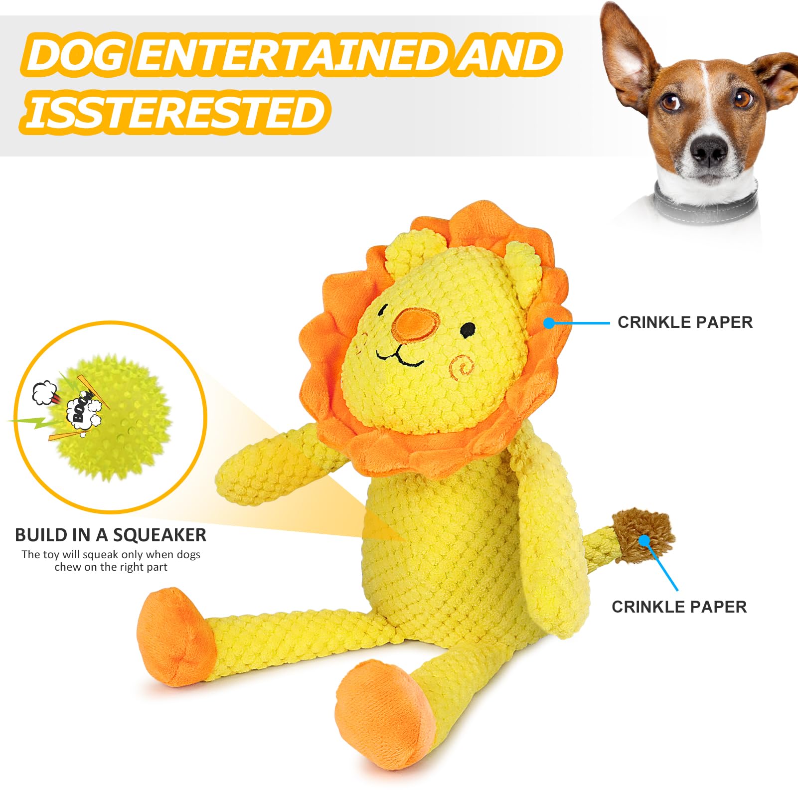Durable Squeaky Plush Lion Dog Toy with Crinkle Paper - Interactive Chew Toy for Puppies & Small to Large Dogs - Perfect for Playtime, Training & Bonding
