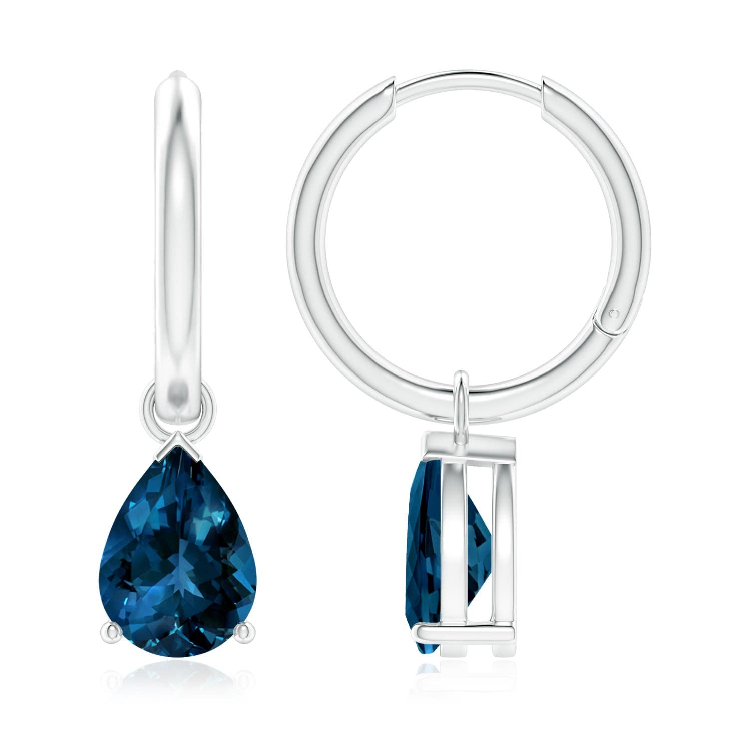Natural London Blue Topaz Drop Hoop Earrings for Women - 14K Solid Gold/Platinum December Birthstone Jewelry | Elegant Gift for Her, Birthday, Wedding, Anniversary | Perfect for Formal Events, Date Nights & Special Occasions