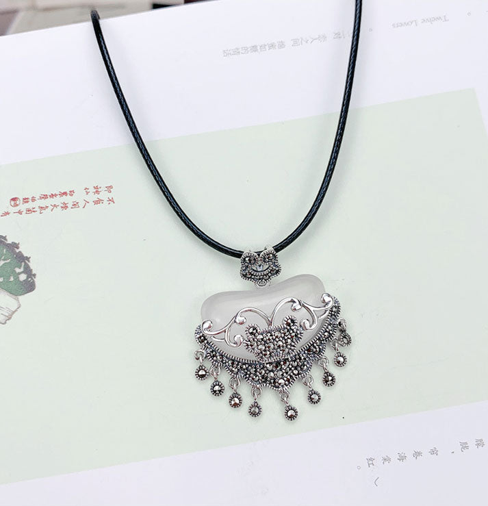 Jade & Silver Longevity Lock Pendant Necklace - Elegant Jewelry Gift for Women, Birthday, Christmas, Anniversary | Perfect for Special Occasions & Everyday Wear
