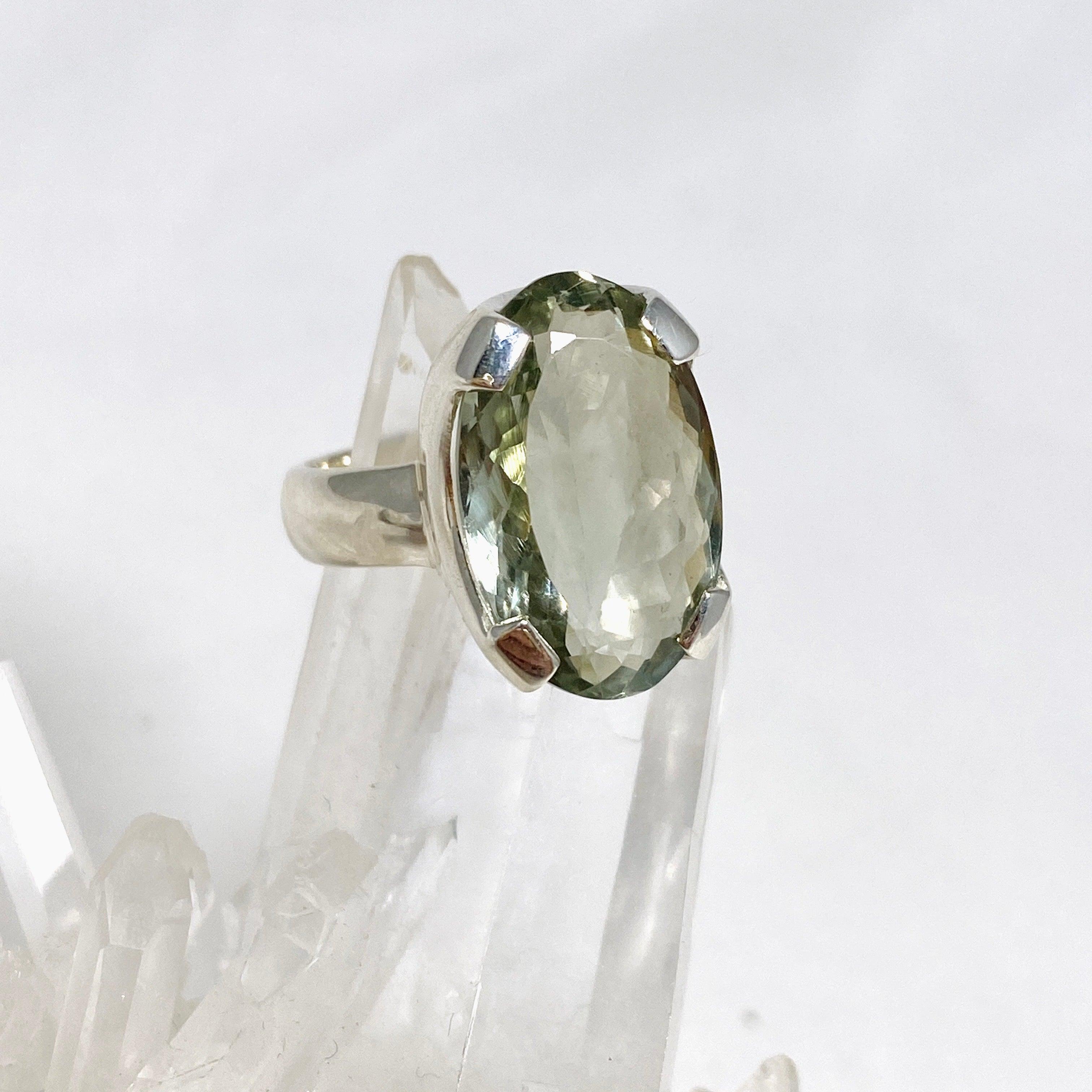 Prasiolite (Green Amethyst) Oval Faceted Ring - Size 8 - KRGJ3169 - Elegant Jewelry for Women, Perfect for Weddings, Parties & Special Occasions