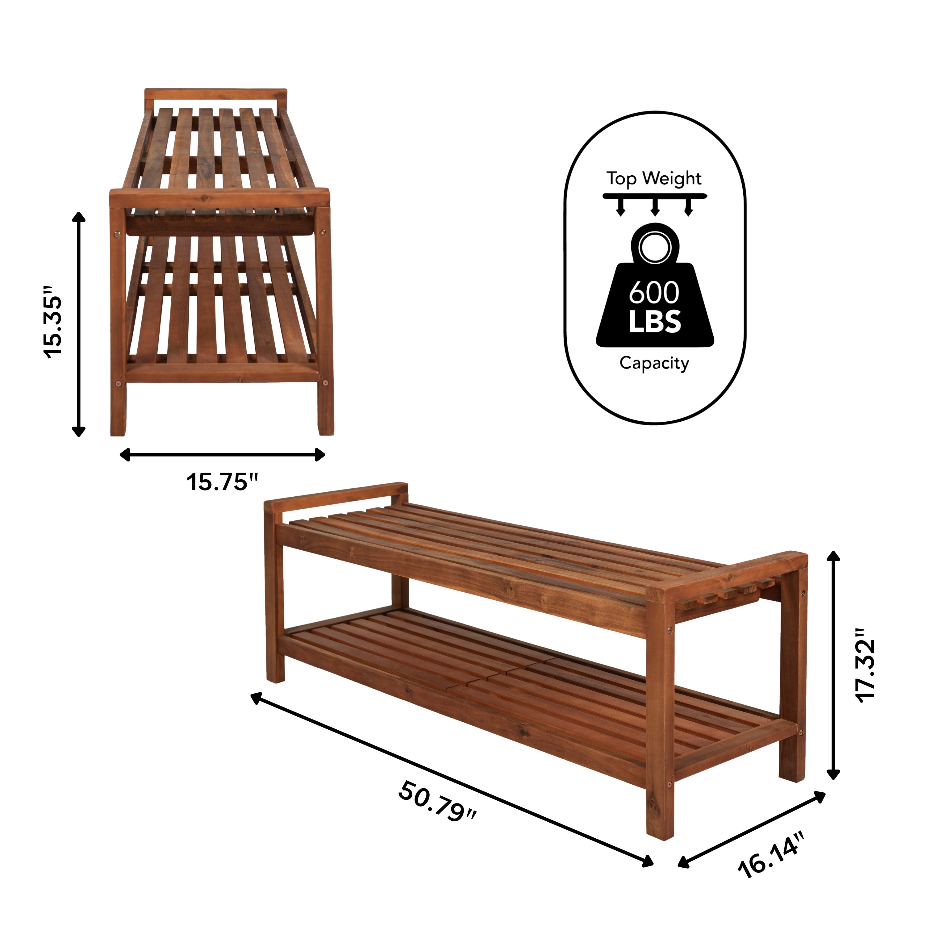 Blane 50.8 Inch 3-Seat Mid-Century Modern Outdoor Bench - 600 Lbs Weight Capacity, Acacia Wood Slats - Perfect for Garden, Patio, and Backyard Relaxation