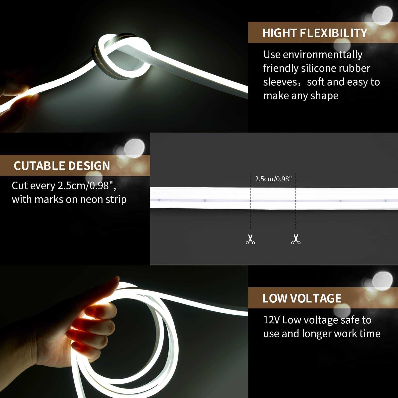 16.4FT Waterproof LED Neon Light Strip - 12V DC Flexible White Neon Rope Lights (5M) for Indoor & Outdoor Decor, Bedroom, Party, Bar, Wedding, Holiday Lighting [No Power Adapter Included]