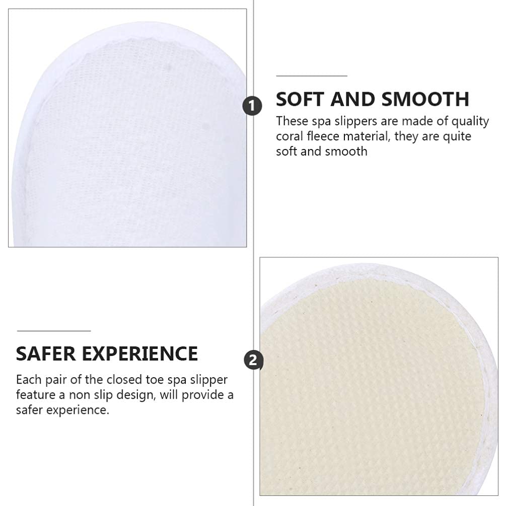 Lurrose 12 Pairs Disposable Closed Toe Hotel Slippers - Soft Coral Fleece Non-Slip Spa Slippers for Guests, Travel, Nail Salons & Home Use | Comfortable & Hygienic Footwear for Hotels, Spas & Relaxation