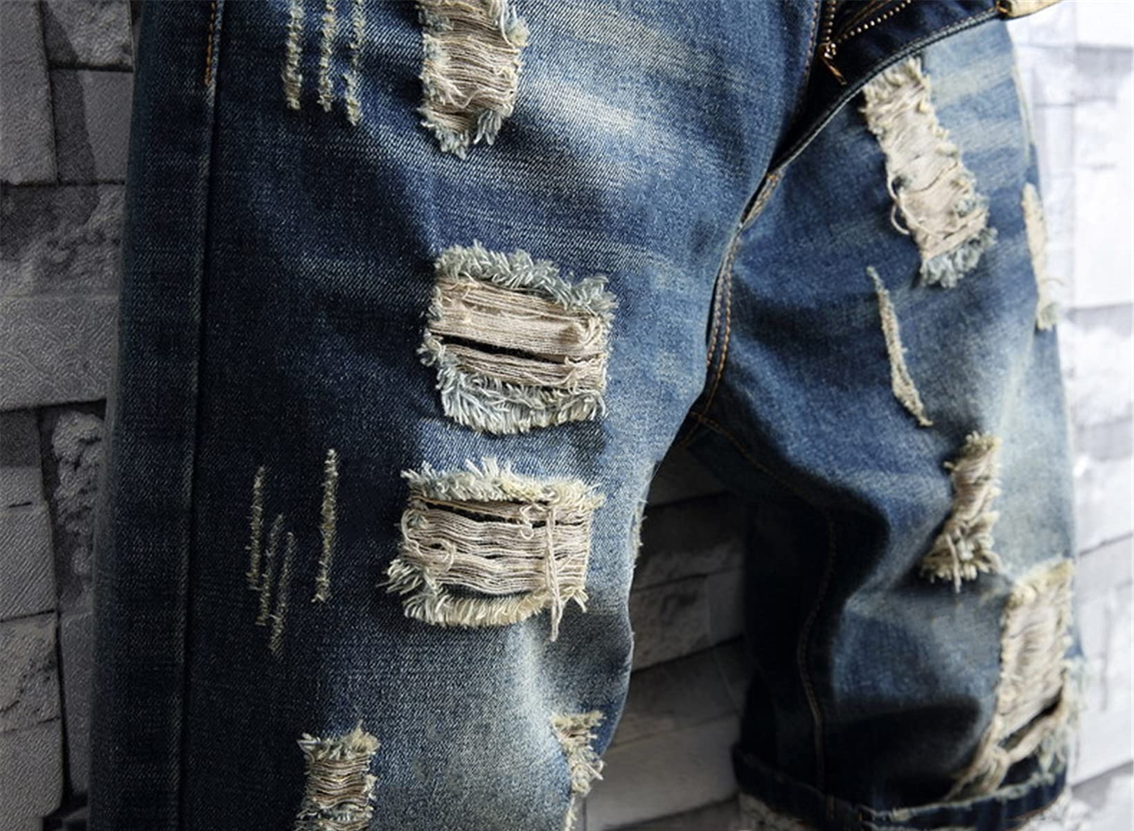 Betusline Men's Distressed Ripped Denim Shorts - Classic Straight Fit Jean Shorts for Summer | Casual Wear for Beach, Street Style & Outdoor Activities