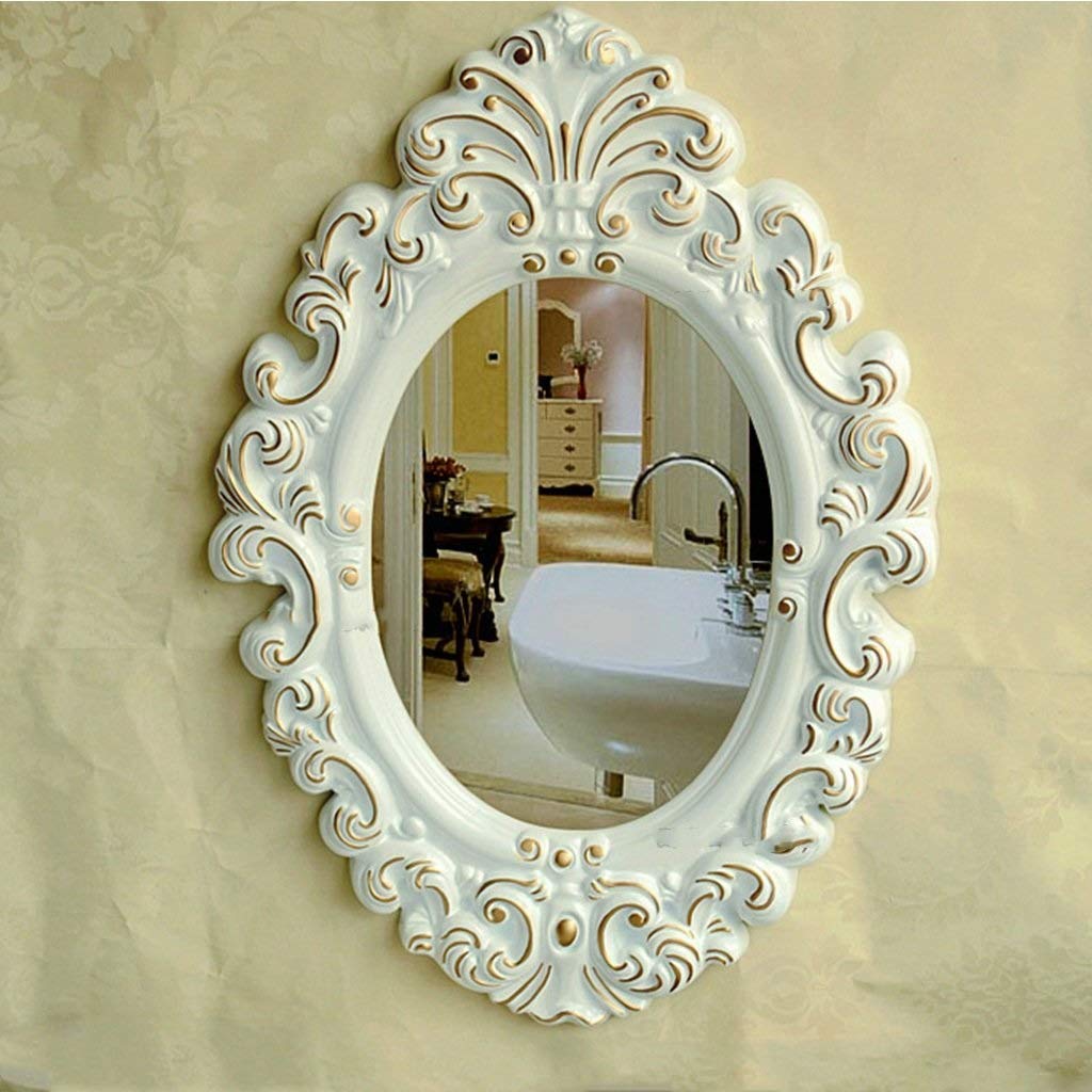 European Retro Upscale Hotel Style Decorative Mirror - Waterproof Bathroom Vanity Mirror for Sink, White Gold - Perfect for Luxury Home Decor, Hotel Bathrooms & Spa Settings