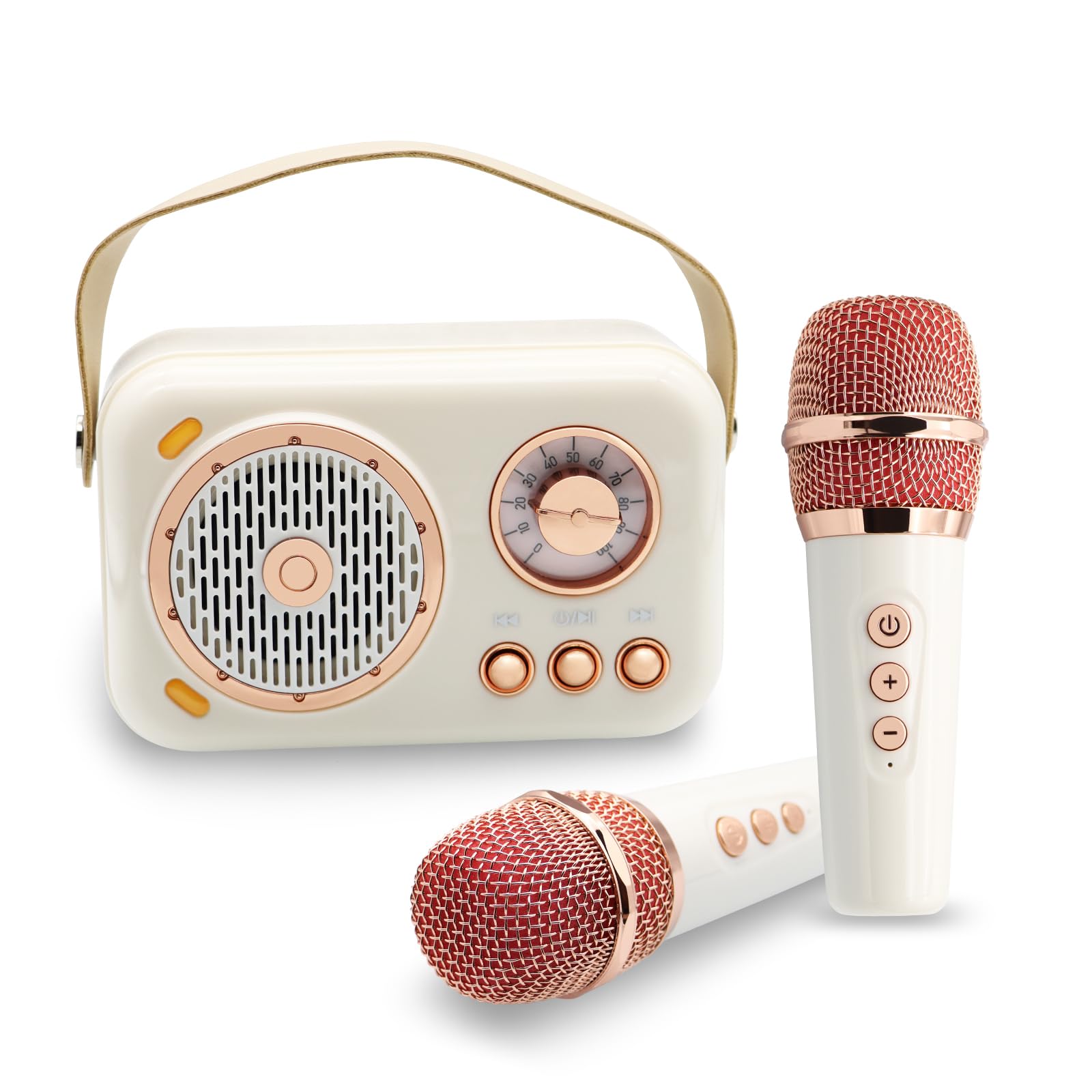 Portable Mini Karaoke Machine with 2 Wireless Microphones - Bluetooth Speaker for Adults & Kids - Perfect for Home Parties, Birthday Gifts & Family Singing Fun (White)