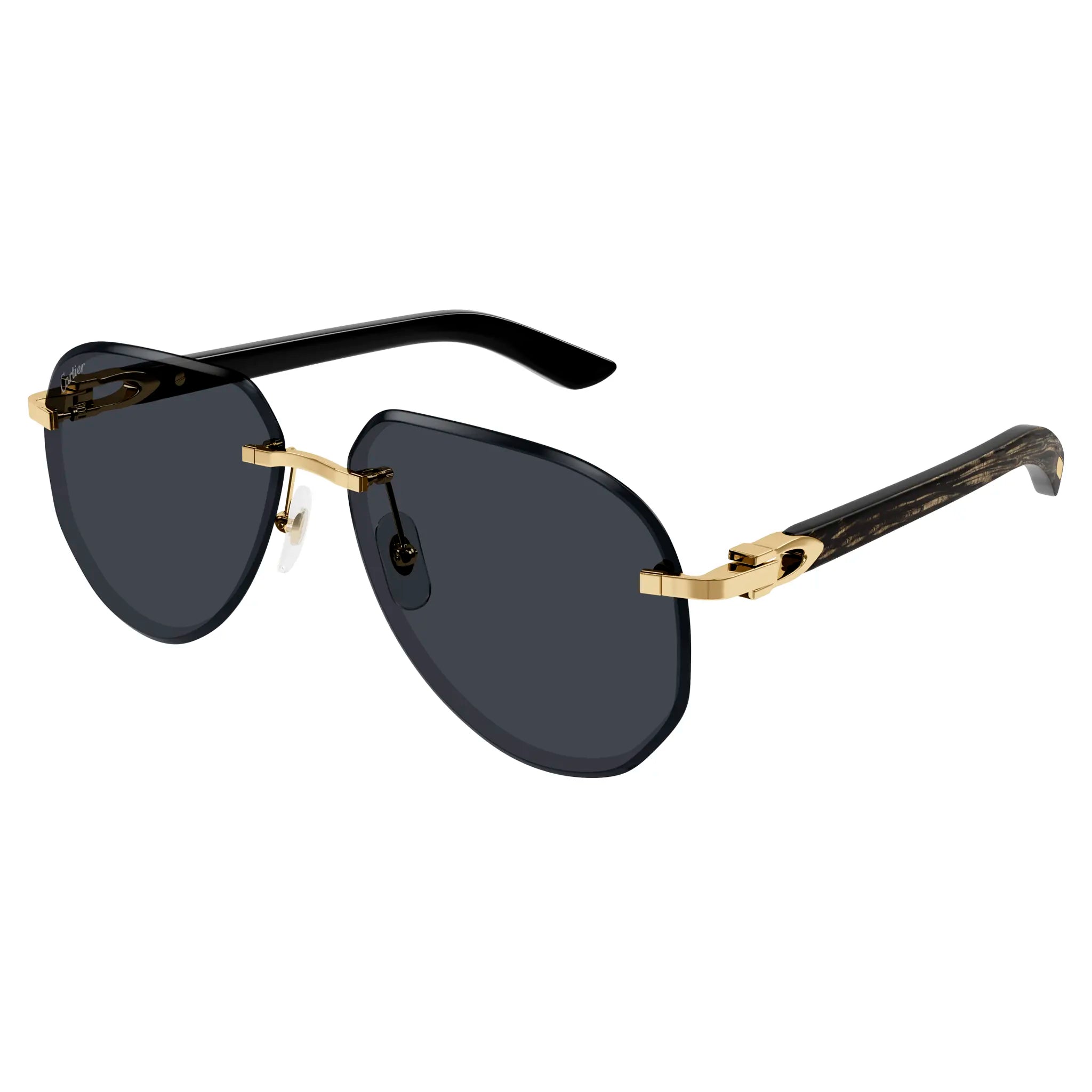 Cartier CT0440S 001 Gold Grey Rimless Sunglasses for Women - Luxury Designer Eyewear - UV Protection - Perfect for Driving, Beach & Outdoor Activities