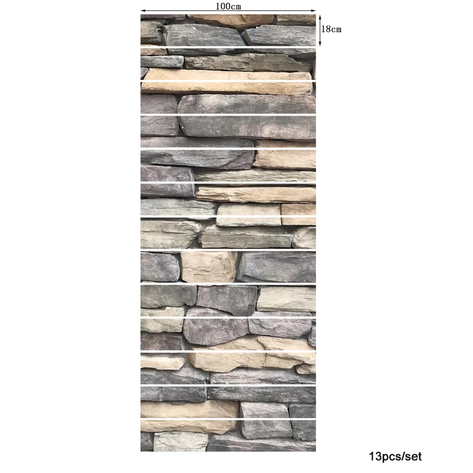 3D Self-Adhesive Removable Stair Stickers - Rocks & Stones Brick Wall Texture Vinyl Decals for Stair Risers, Kitchen Tiles, and Walls - 13-Piece Abstract Background Mural Set - Perfect for Home Renovation, DIY Decor, and Interior Design Projects