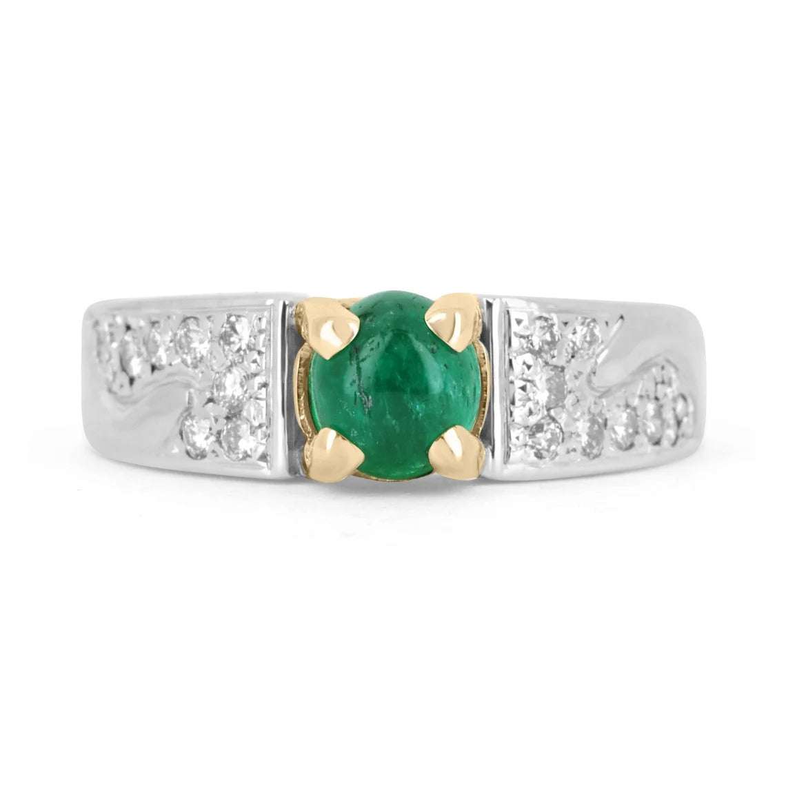 0.90tcw Oval Natural Emerald Cabochon & Diamond Brilliant Round Statement Ring in 18K Gold - Elegant Jewelry for Weddings, Parties & Special Occasions