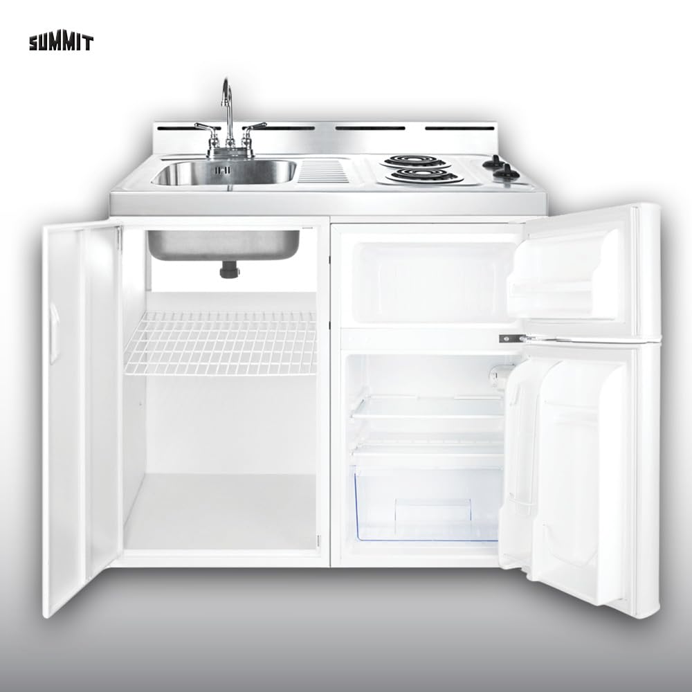 Summit 39-Inch Wide All-In-One Kitchenette with 2-Door Refrigerator-Freezer, 2-Burner Cooktop, Sink & Storage - White (C39EL) - Perfect for Small Apartments, Studios, Dorm Rooms & Tiny Homes