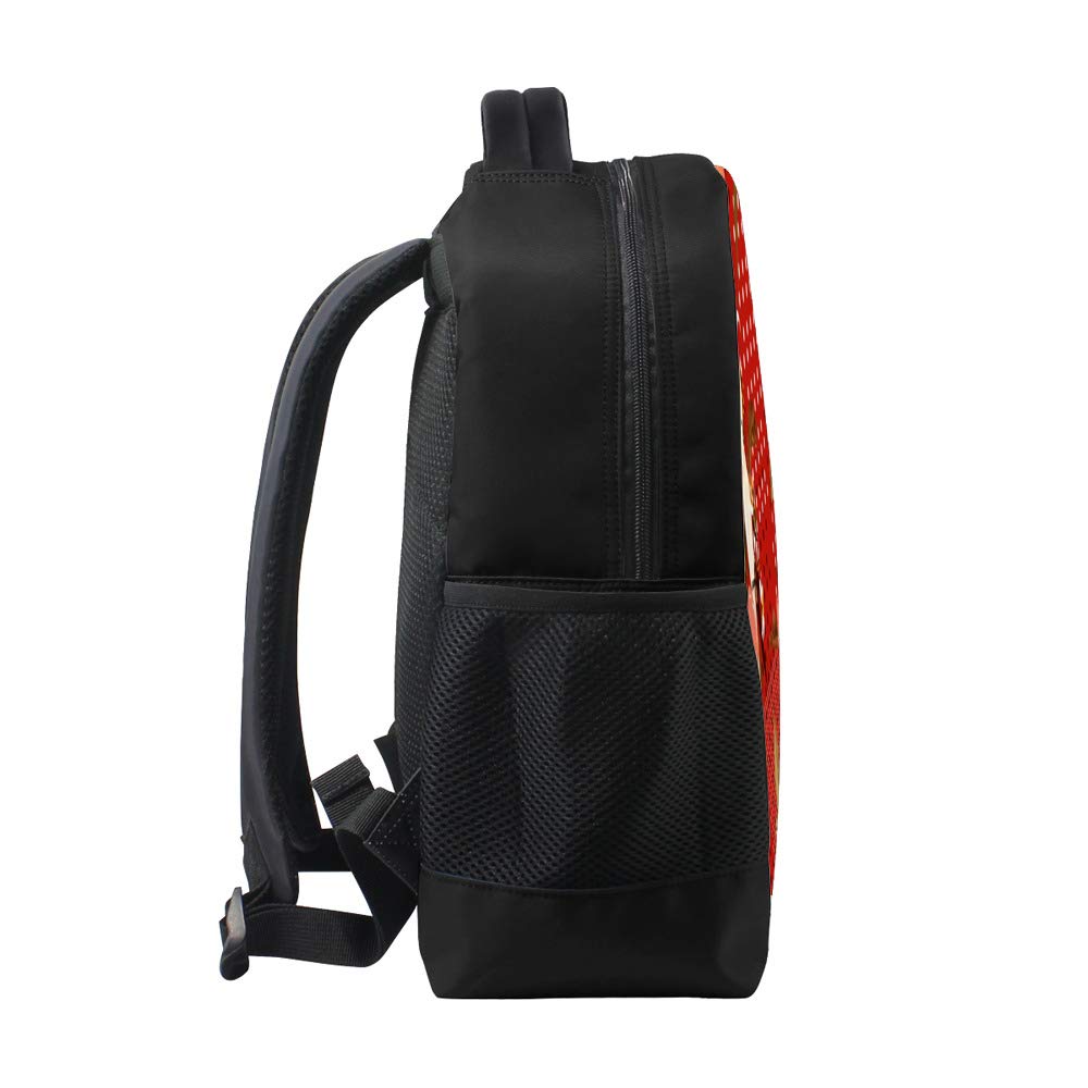 Kuizee 16 Inch Durable School Backpack - Red Exotic Tropical Macaw Bird Print with Polka Dots, College Book Bag for Travel & Daily Use | Perfect for Students, Commuters & Outdoor Activities