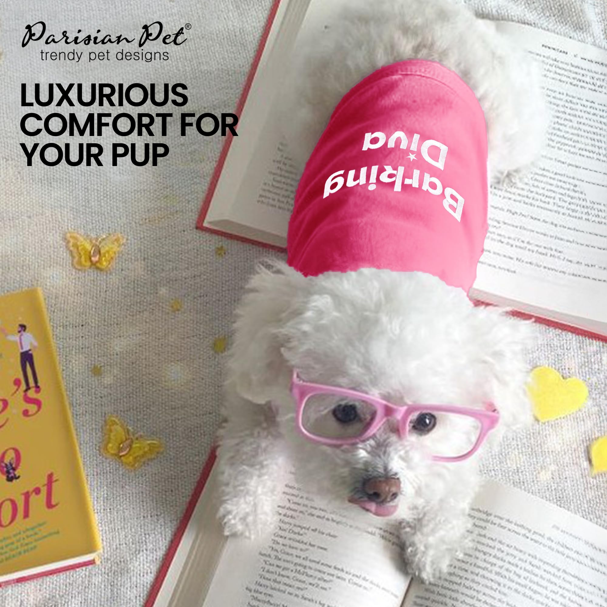 Parisian Pet Dog T-Shirt - Embroidered 'Barking Diva' Sleeveless Pink Dog Shirt - Breathable Lightweight Dog Clothes for Female Medium Dogs - Machine Washable Pet Apparel - Perfect for Daily Walks, Pet Parties & Photo Shoots