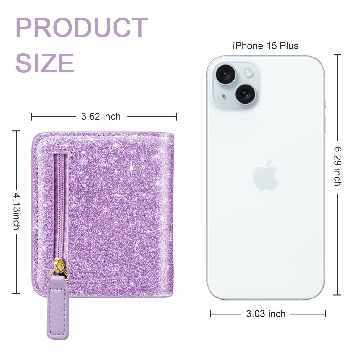 Women's Small RFID Blocking Leather Wallet - Compact Bifold Credit Card Holder with ID Window & Coin Slot - Cute Mini Purse for Everyday Use (Glitter Purple)