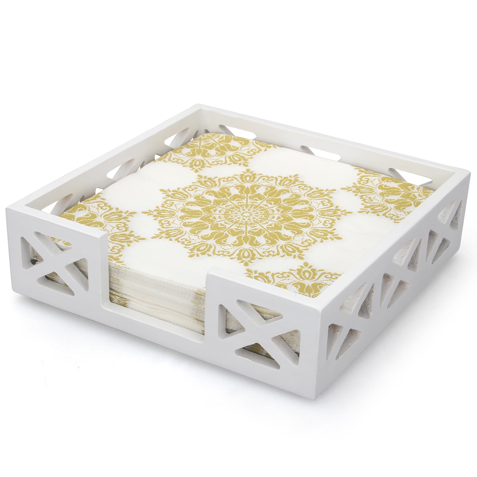 Rustic Square Wooden Napkin Holder - Farmhouse Style Table Decor for Kitchen, Dining Room, or Bathroom | Perfect for Cocktail Napkins, Paper Towels & Cloth Napkins | Great for Dinner Parties, Daily Use & Boho Home Decor