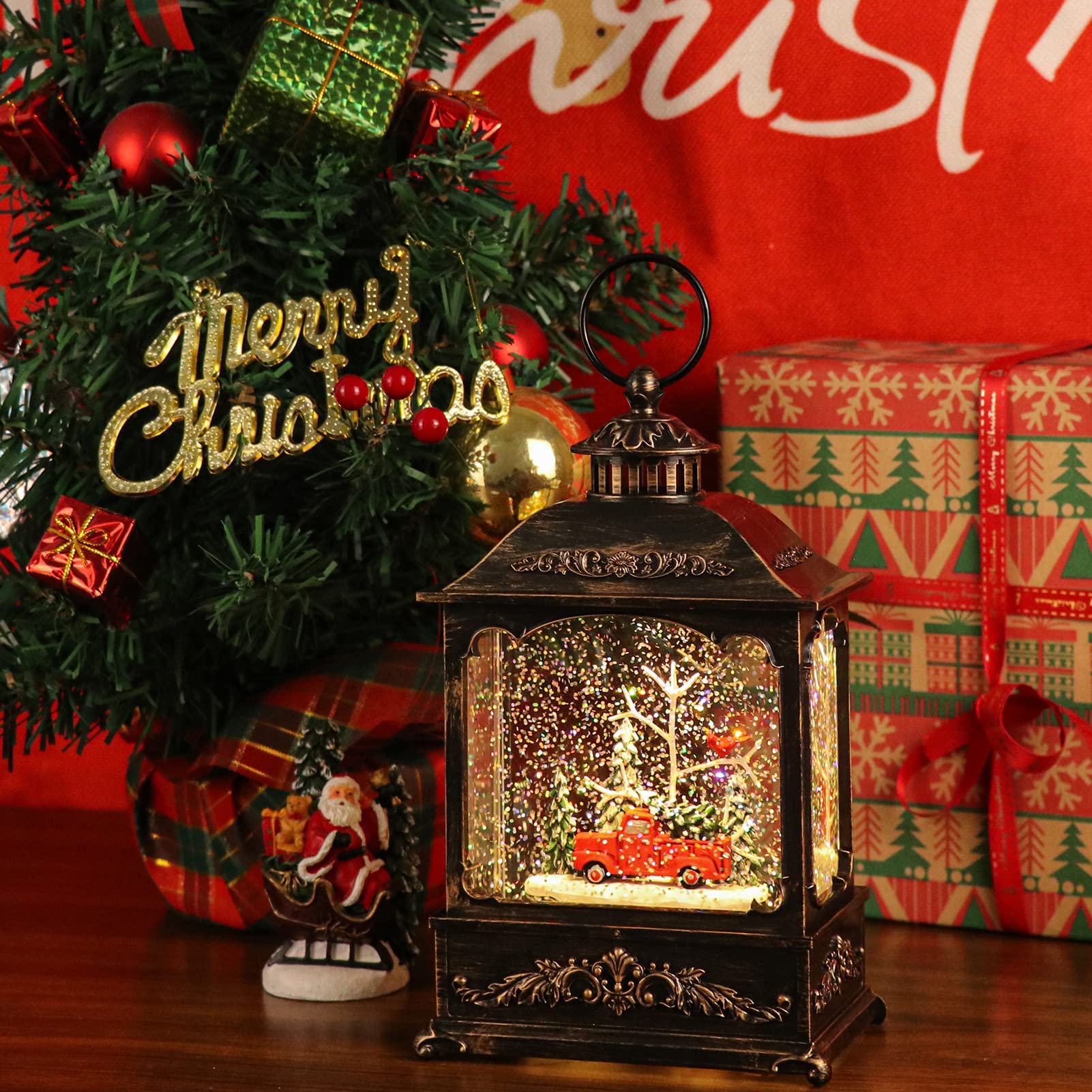 GenSwin Christmas Car Snow Globe Lantern - Battery Operated Water Swirling Glitter with 6H Timer, Musical LED Lighted Scene - Perfect Holiday Home Decor & Gift for Christmas, Parties, and Winter Celebrations
