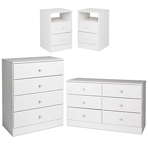 Home Square 4-Piece Bedroom Set with 2 Nightstands, 4-Drawer Chest & Double Dresser - Complete Furniture Set for Master Bedroom, Guest Room & Apartment