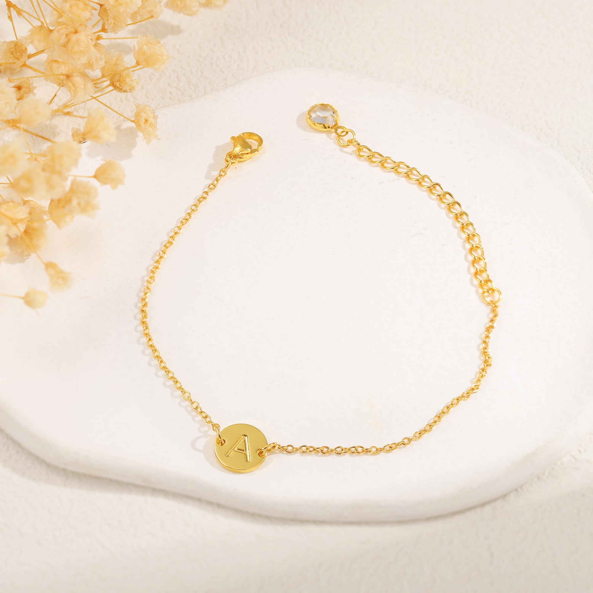BAYLAY 18K Gold Plated Initial Bracelet for Women & Girls - Personalized Letter Monogram Dainty Disc Bracelet, Elegant Gold Jewelry Gift for Her | Perfect for Birthdays, Anniversaries & Everyday Wear