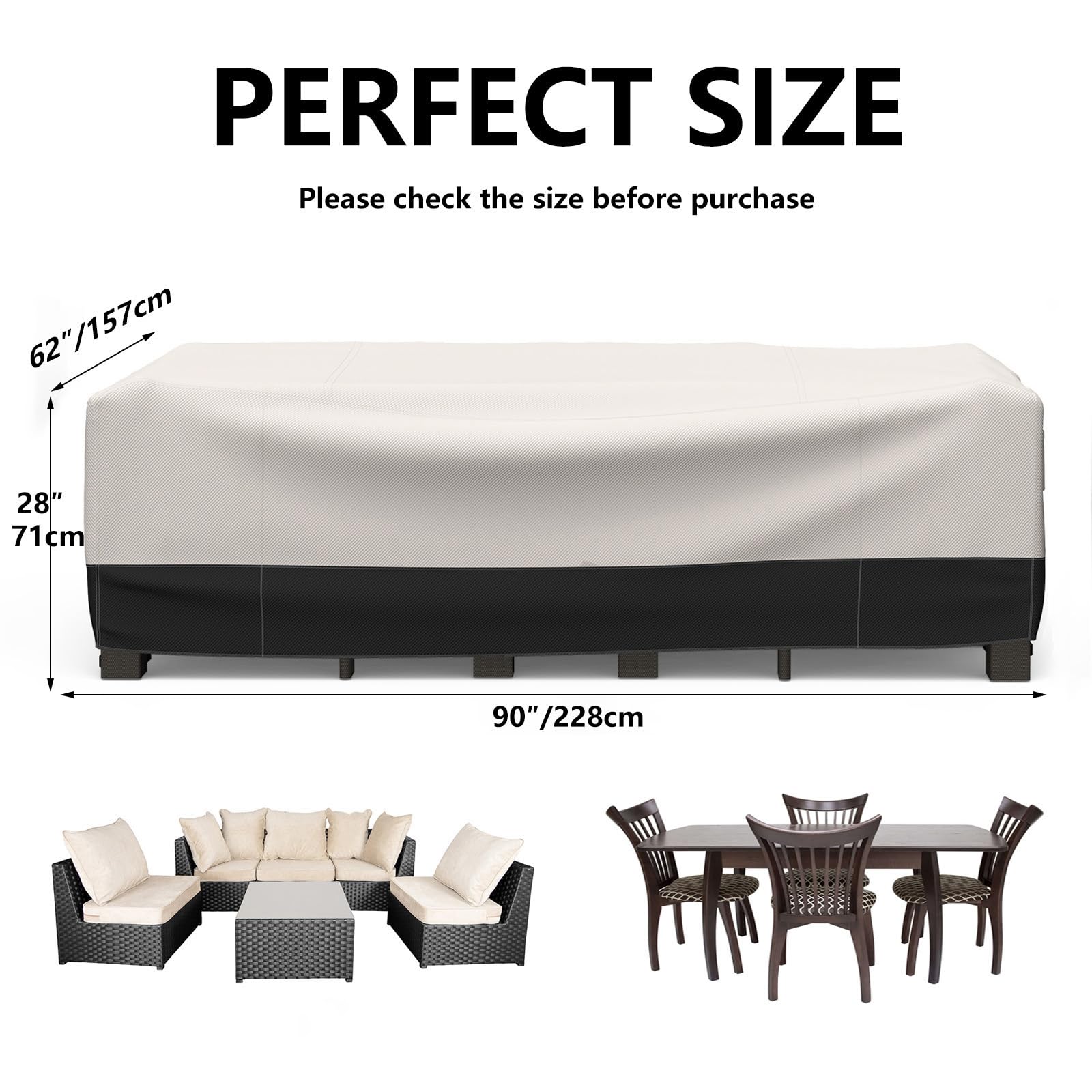 Heavy Duty 600D Waterproof Patio Furniture Covers for Outdoor Table & Chair Set - Windproof, Snowproof & Tear Resistant (90