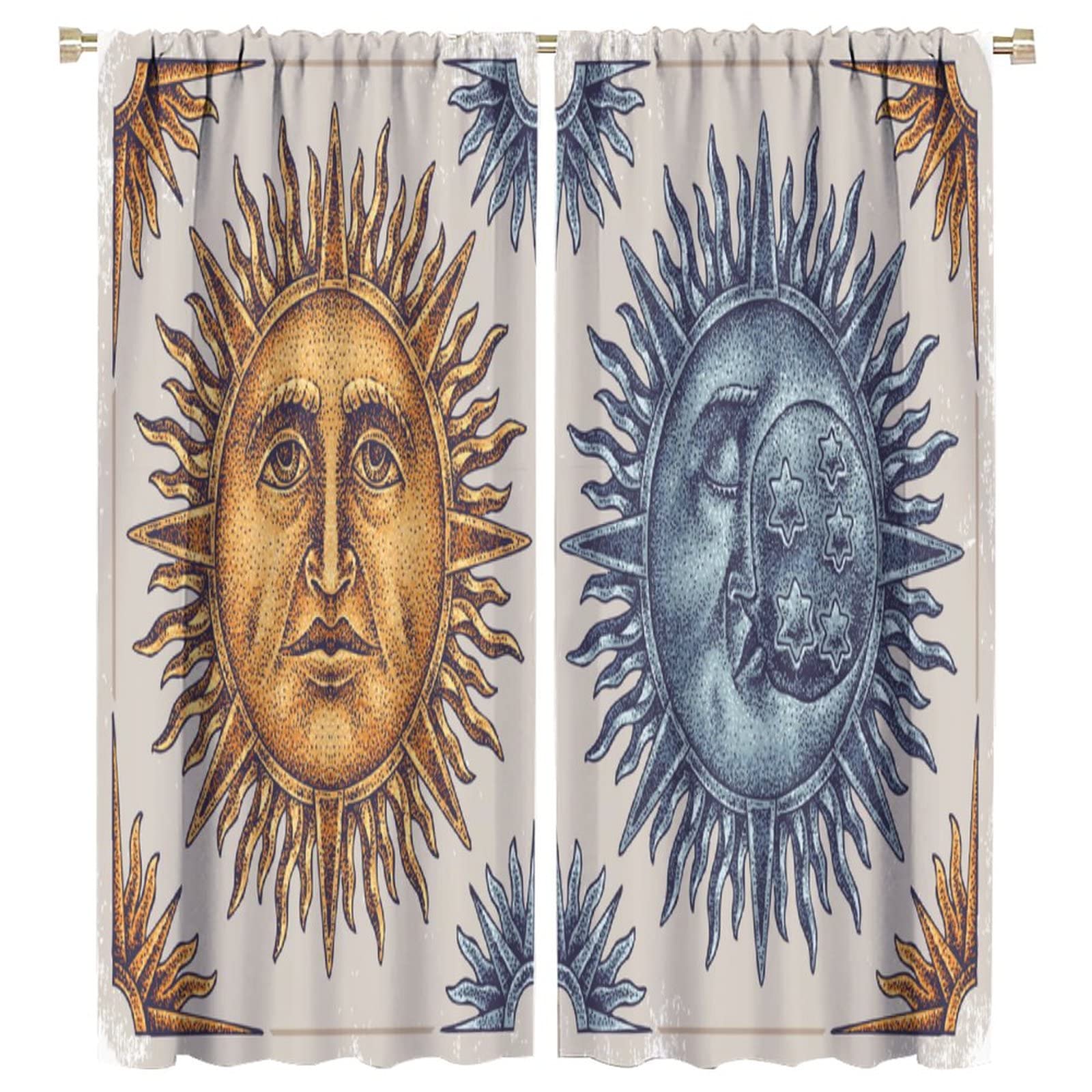 Sun Moon Stars Thermal Insulated Blackout Curtains 55x63 Inch for Living Room & Bedroom - Energy Saving Window Treatment for Home Decor & Light Blocking
