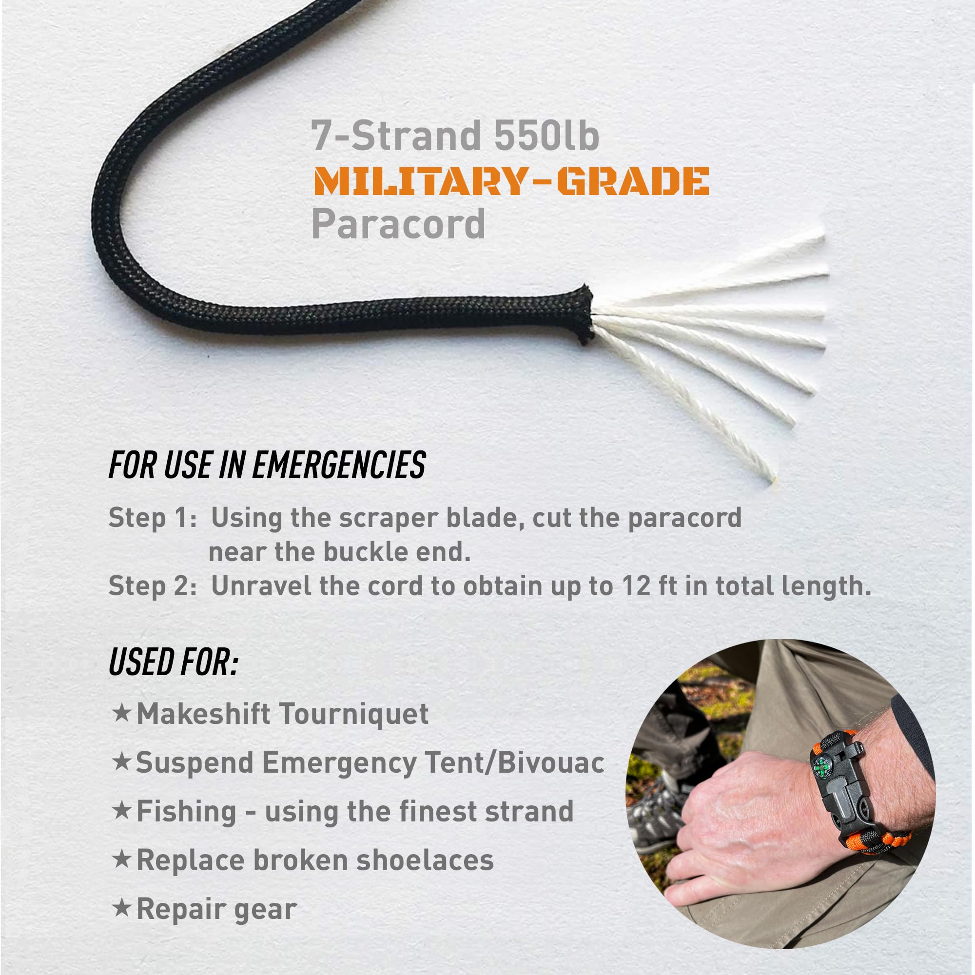 3 Pack Paracord Survival Bracelet with Firestarter, Compass & Whistle - Adjustable Emergency Gear for Camping, Hiking, Trekking, Fishing & Hunting - Perfect for Outdoor Adventures and Survival Situations
