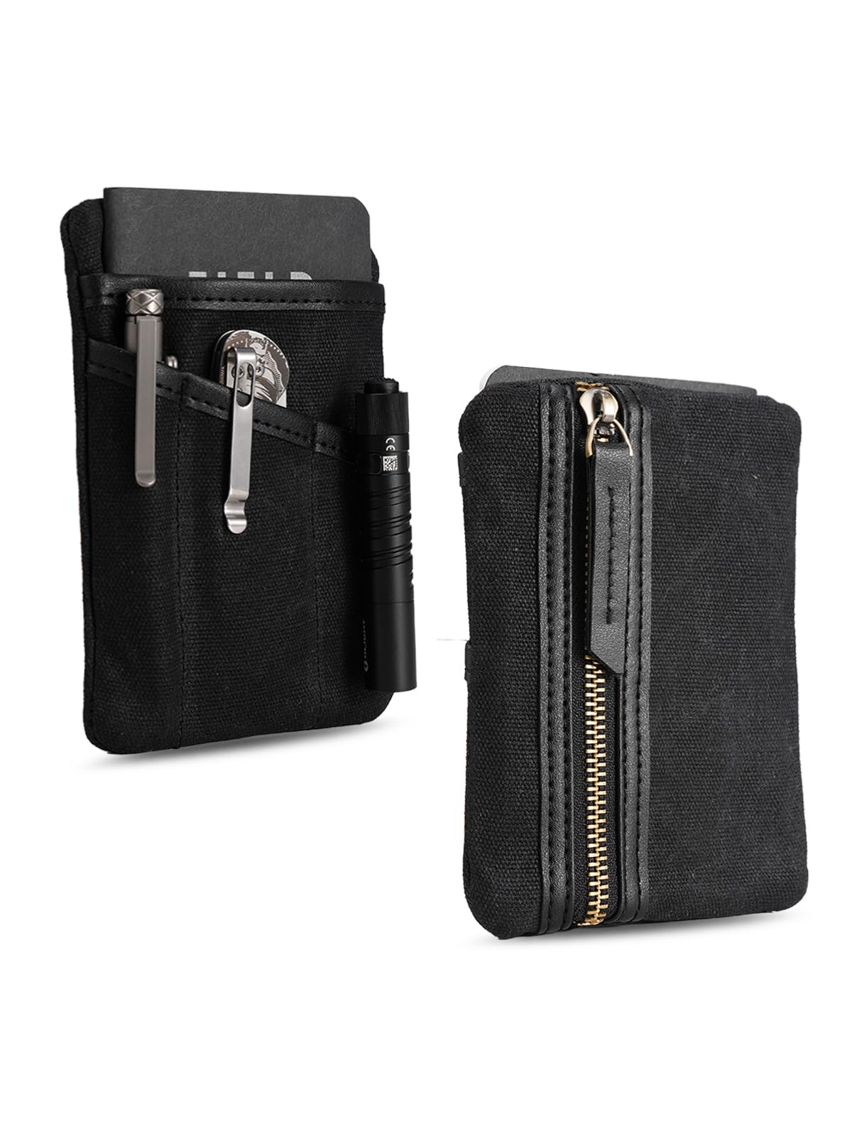 Sayram SP4 EDC Pouch - Waxed Canvas Compact Organizer Bag with Zipper Pocket for Men - Perfect for Coins, Notebook, Flashlight - Ideal for Everyday Carry, Travel & Outdoor Adventures