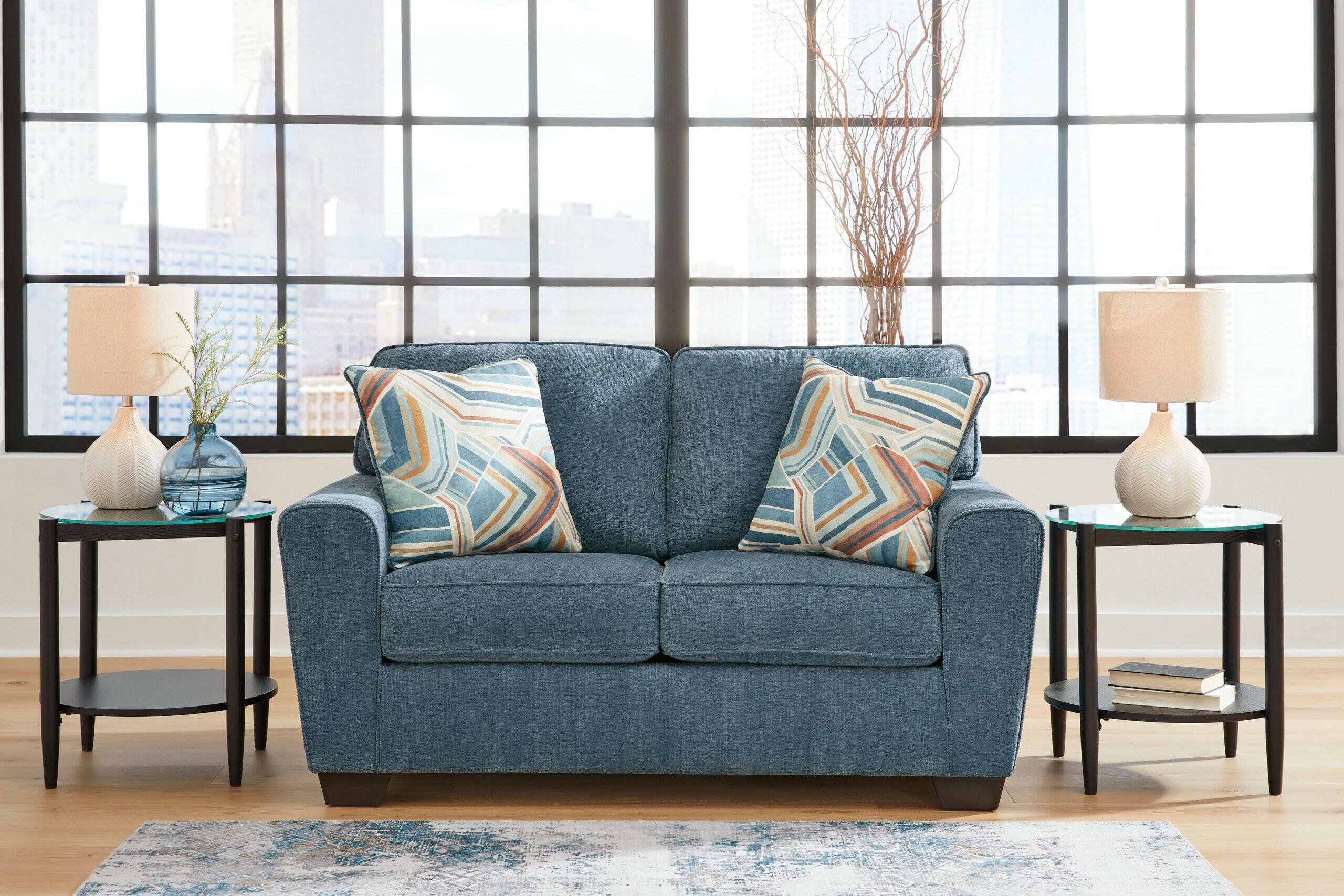 Cashton Blue Loveseat Sofa - Modern Two-Seater Couch for Living Room, Small Spaces & Apartments - Comfortable Upholstered Furniture for Relaxing & Entertaining