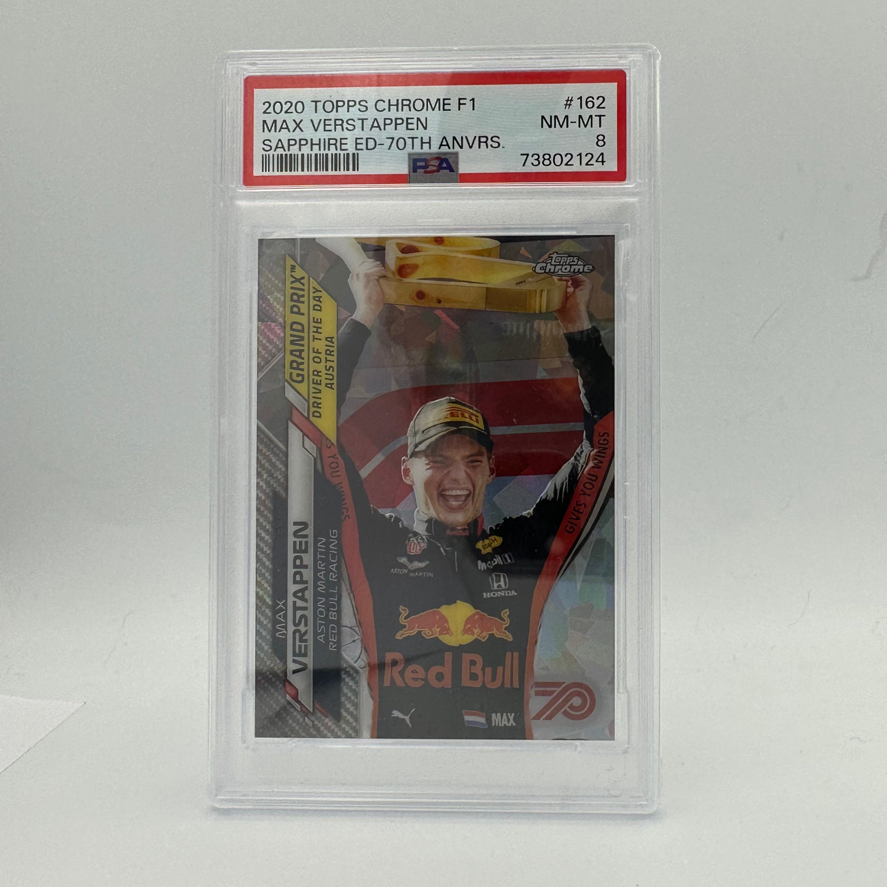 PSA 8 2019 Topps Chrome F1 Max Verstappen #162 70th Anniversary Sapphire Edition - Rare Racing Card for Collectors & Formula 1 Fans