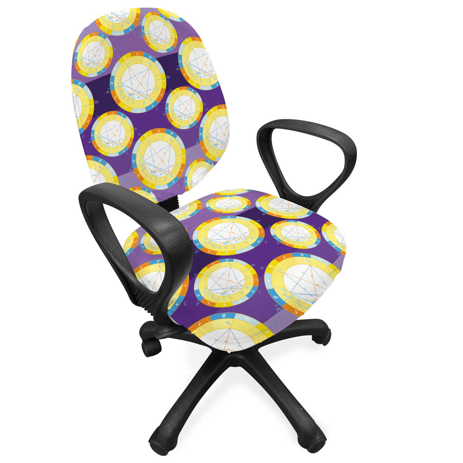 Ambesonne Astrology Office Chair Slipcover - Zodiac Signs, Planets & Destiny Foresight Pattern Stretch Fabric Cover - Violet & Multicolor - Perfect for Home Office, Gaming Chair or Study Room Decor