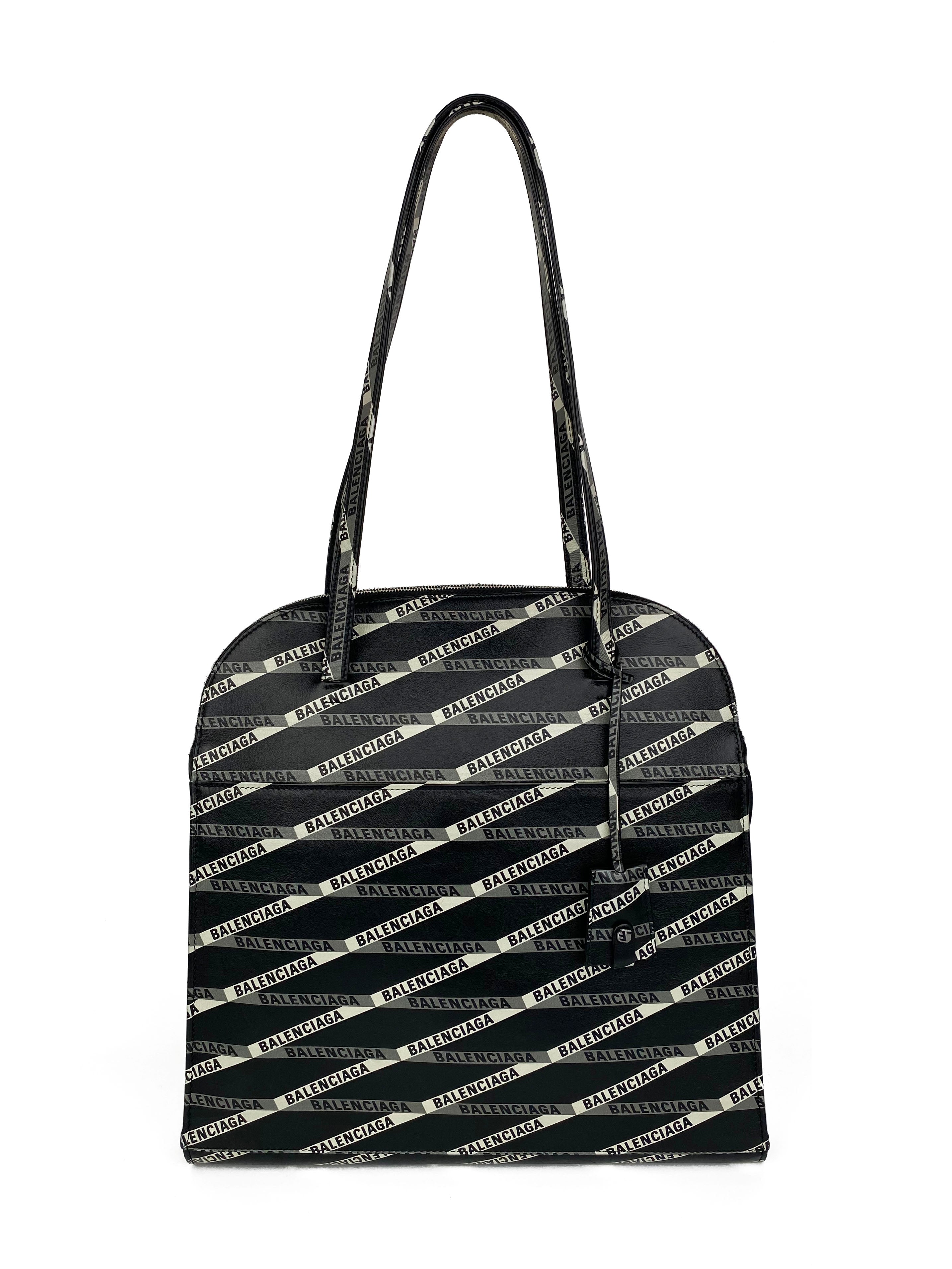 Balenciaga Black Allover Logo Tote Bag for Women - Stylish Designer Handbag for Work, Travel & Everyday Use | Luxury Fashion Accessory