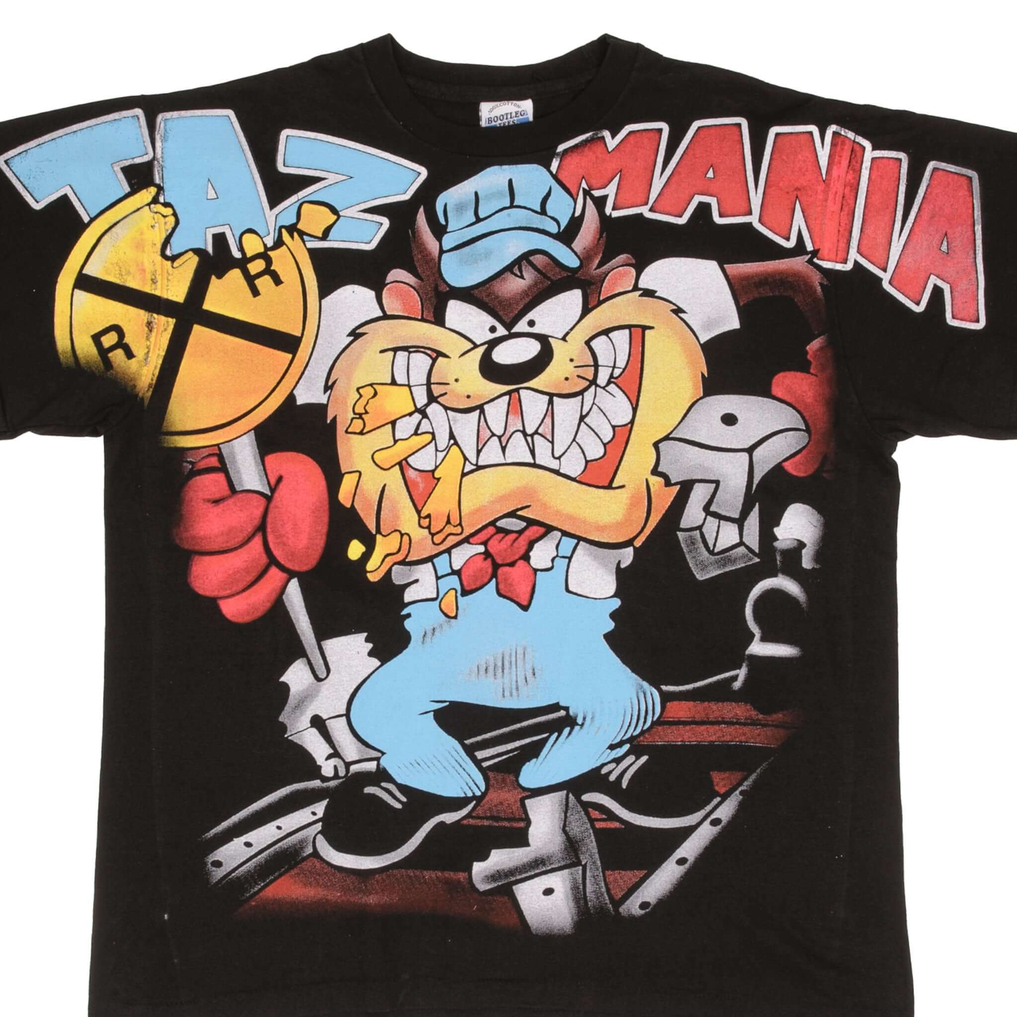 Vintage Bootleg All Over Print Tazmania Wild Thing T-Shirt - XL Size Single Stitch Tee for Retro Cartoon Fans & 90s Fashion Lovers